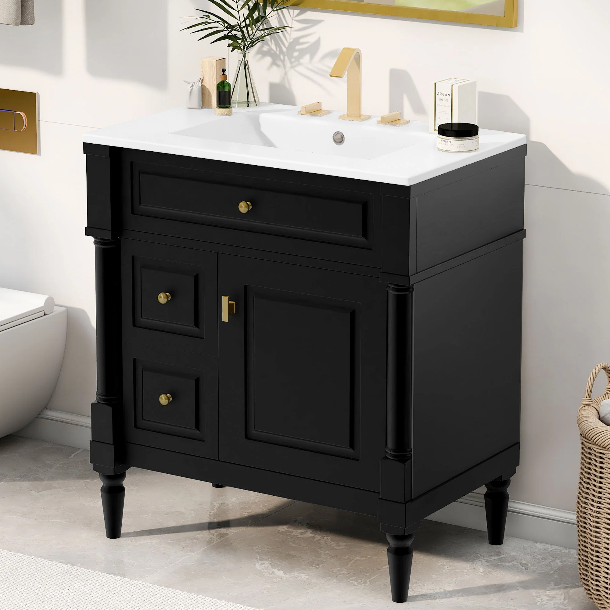 Modern Bathroom Vanity With Sink, Freestanding Cabinet With Flip Drawer & Adjustable Shelf - Image 8