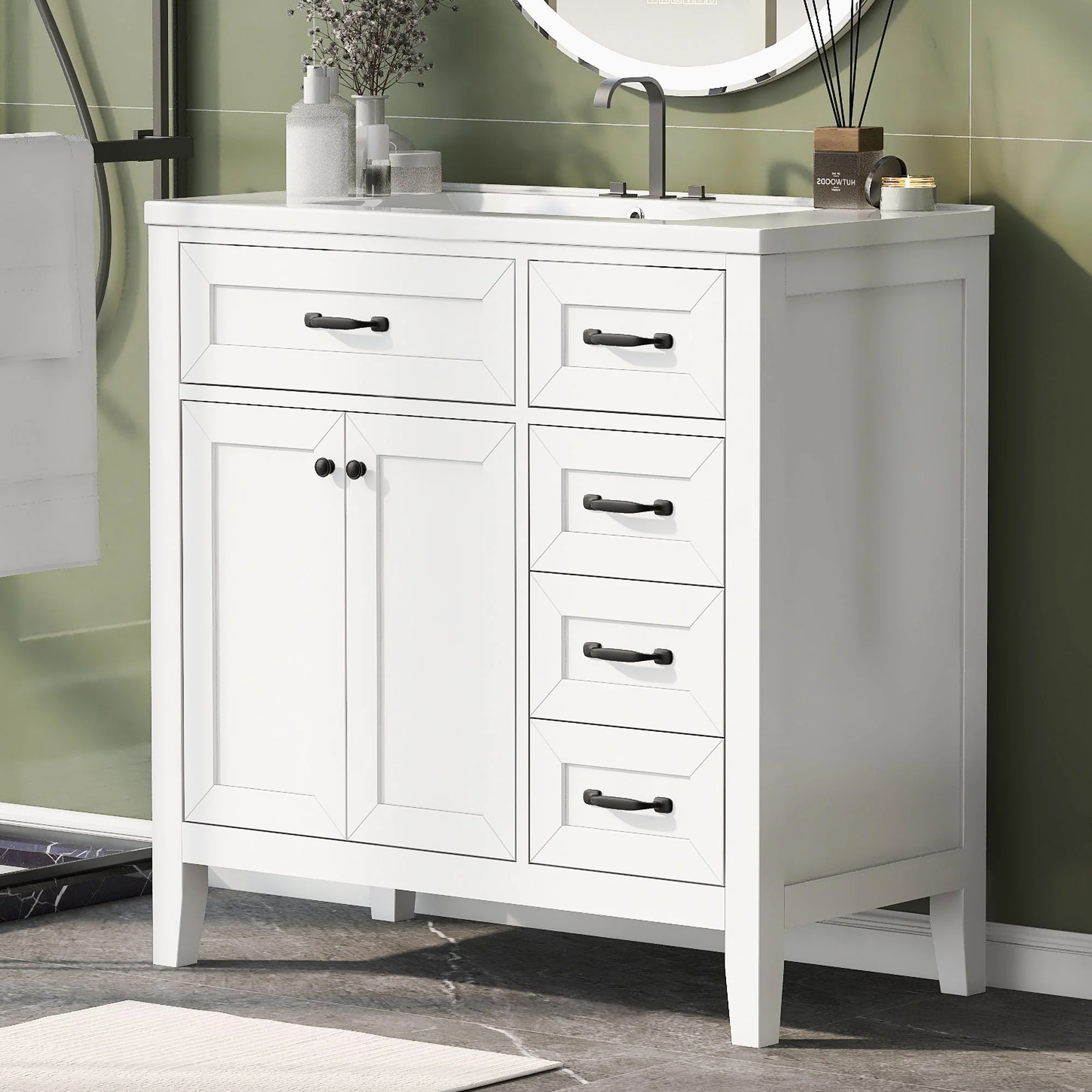 Modern Bathroom Vanity With Sink, Freestanding Design With Drawers And Doors - Image 10