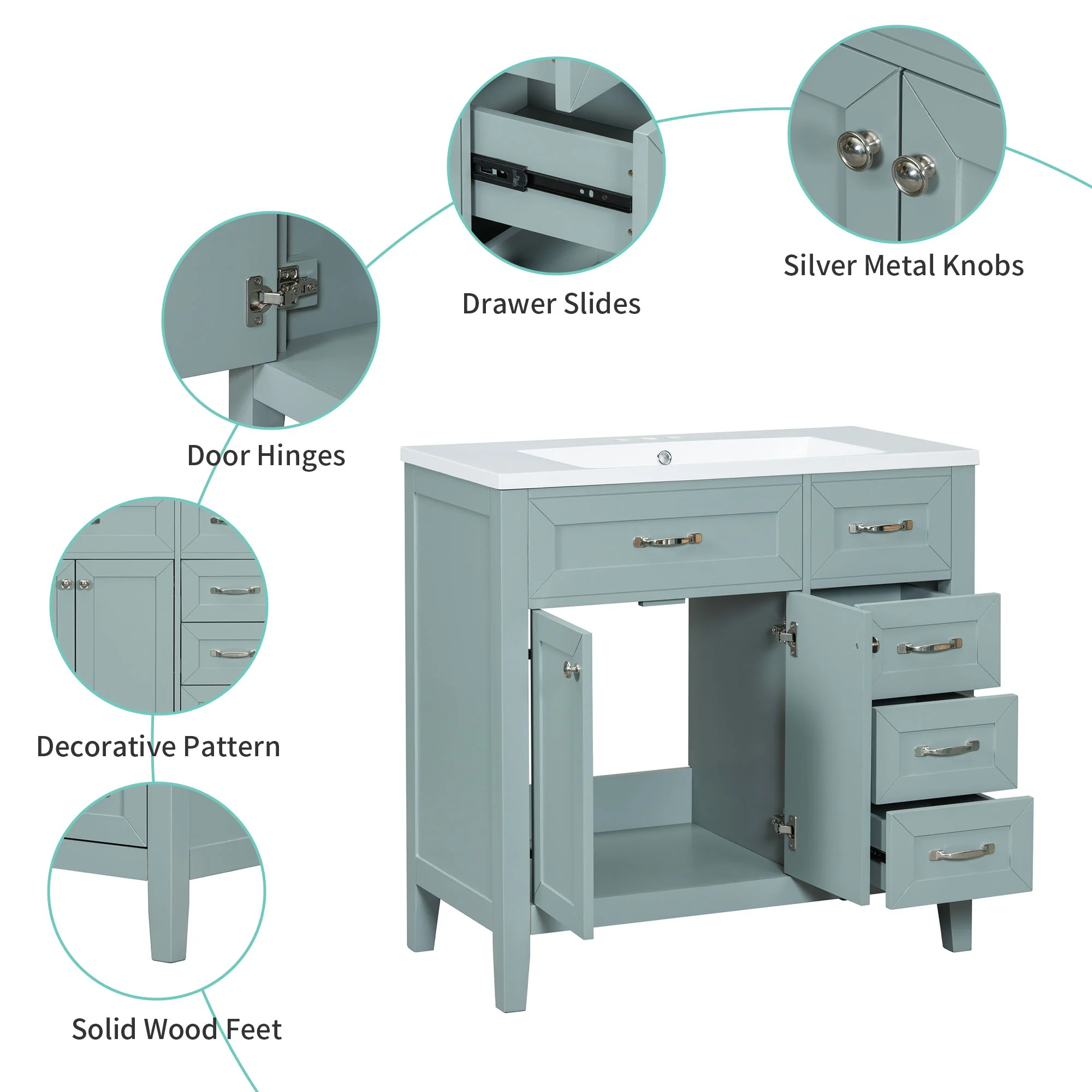 Modern Bathroom Vanity With Sink, Freestanding Design With Drawers And Doors - Image 14