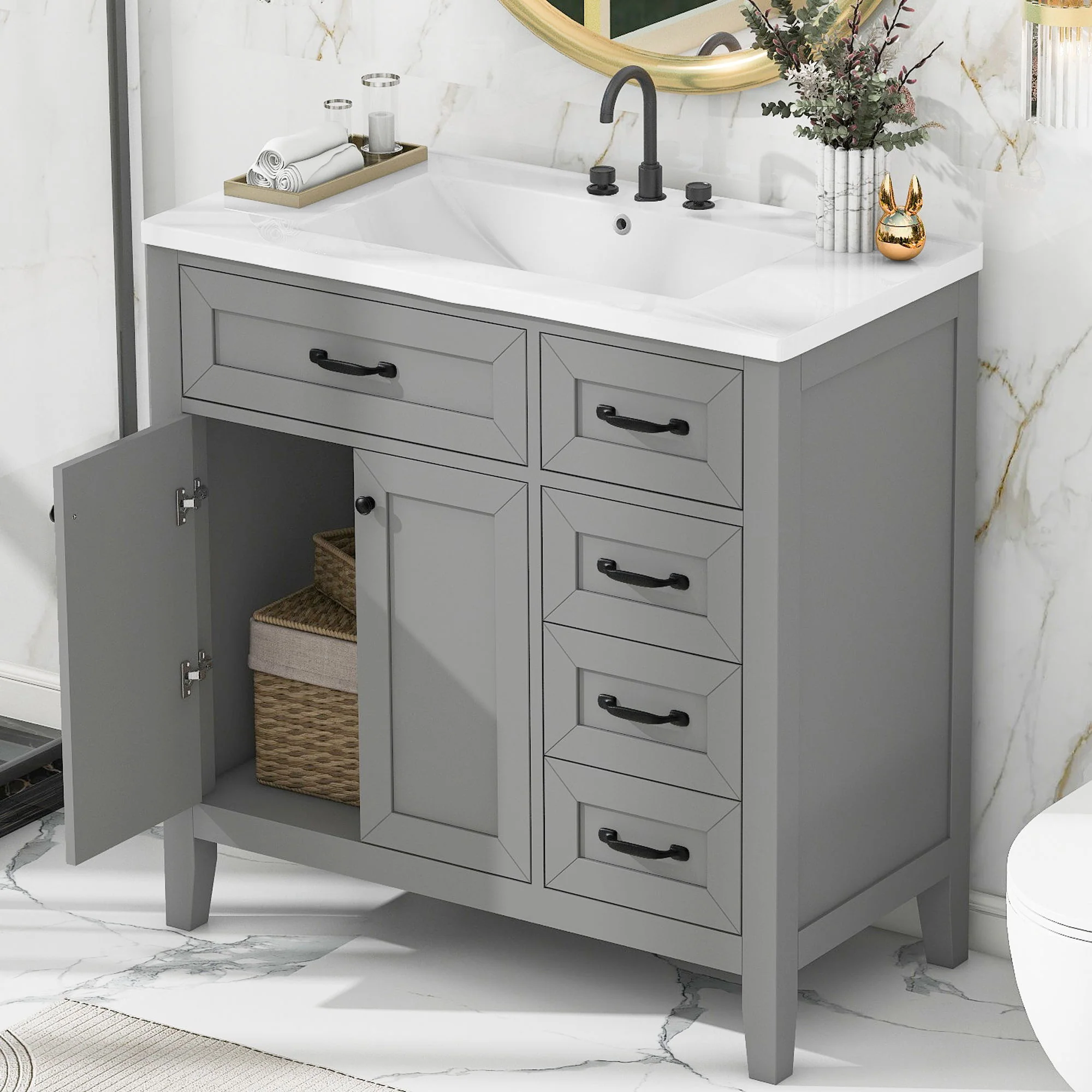 Modern Bathroom Vanity With Sink, Freestanding Design With Drawers And Doors - Image 16