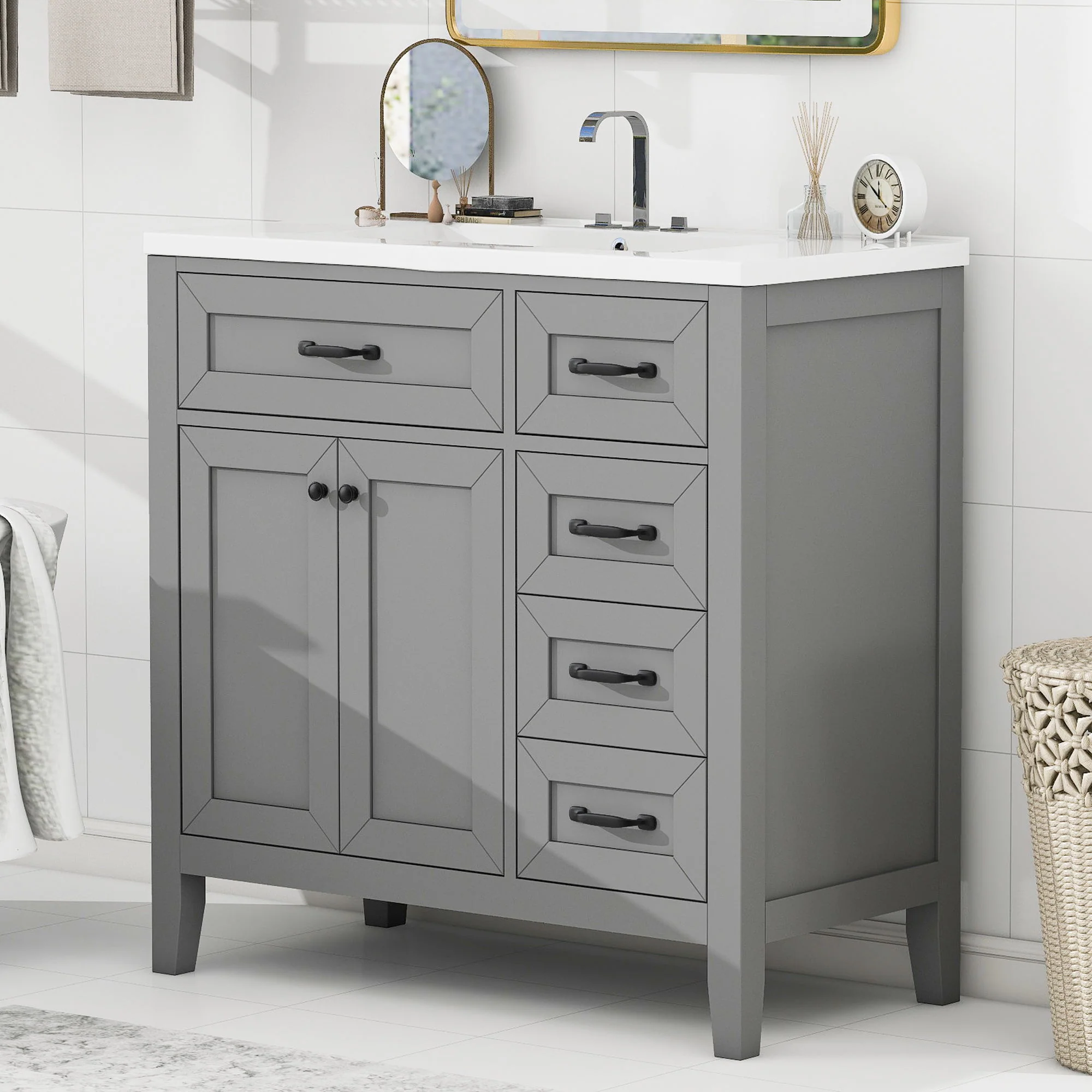 Modern Bathroom Vanity With Sink, Freestanding Design With Drawers And Doors - Image 17