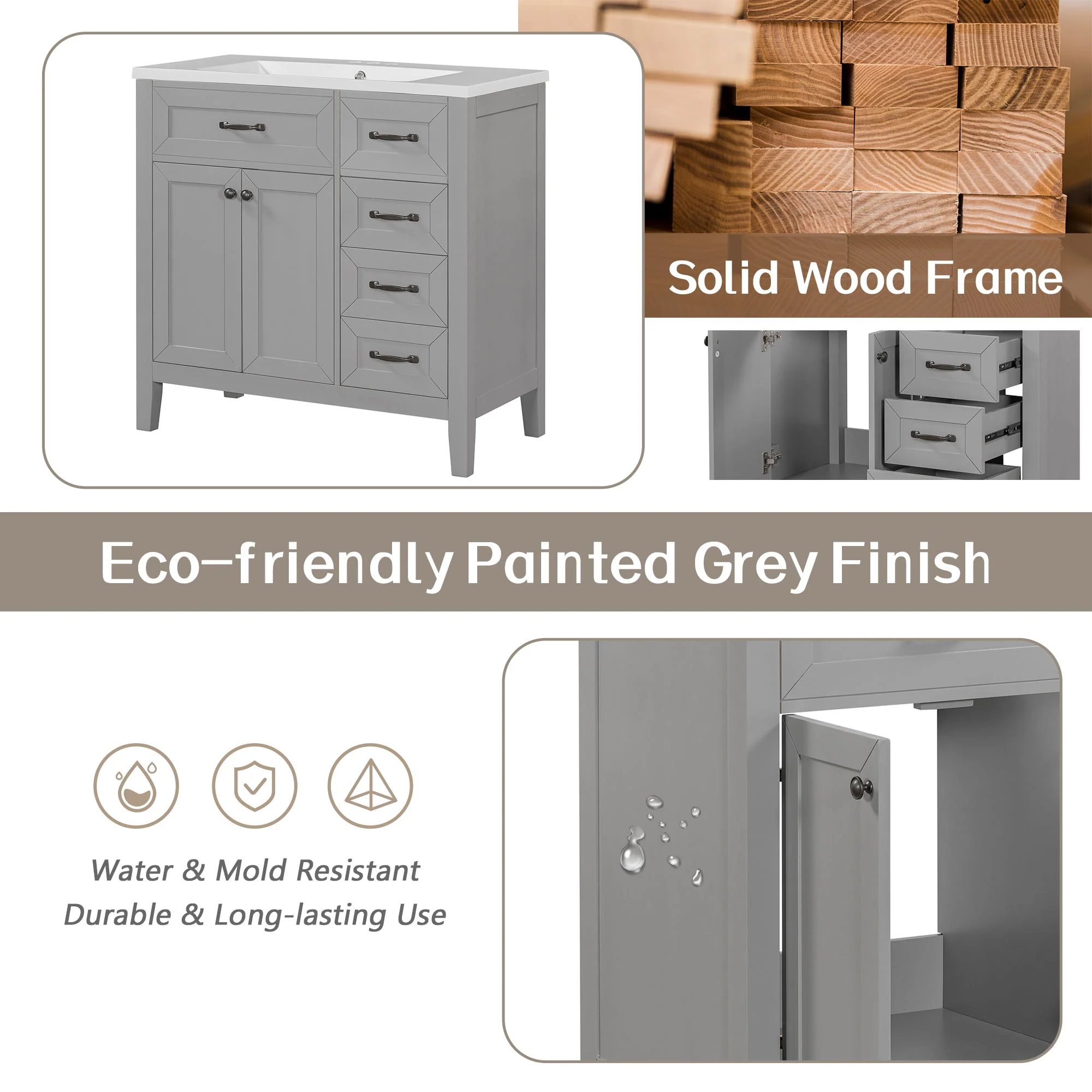 Modern Bathroom Vanity With Sink, Freestanding Design With Drawers And Doors - Image 20