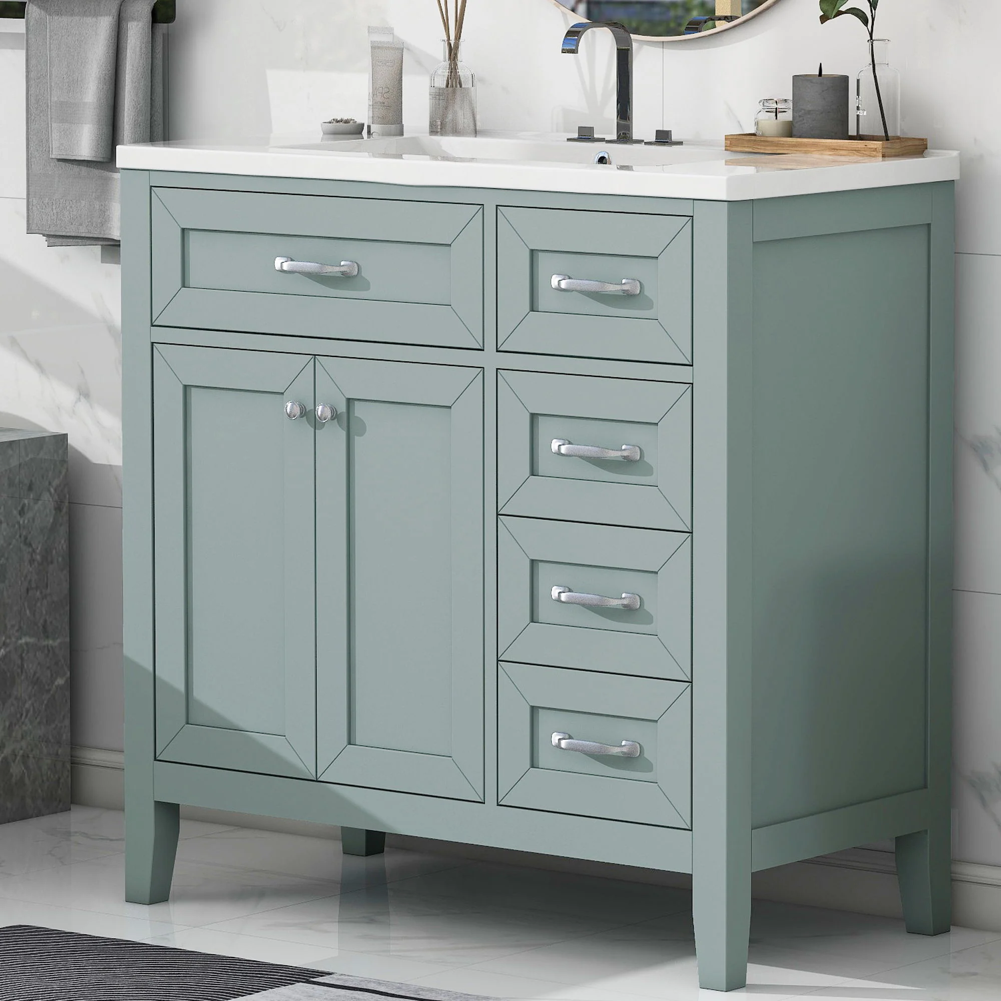 Modern Bathroom Vanity With Sink, Freestanding Design With Drawers And Doors - Image 21