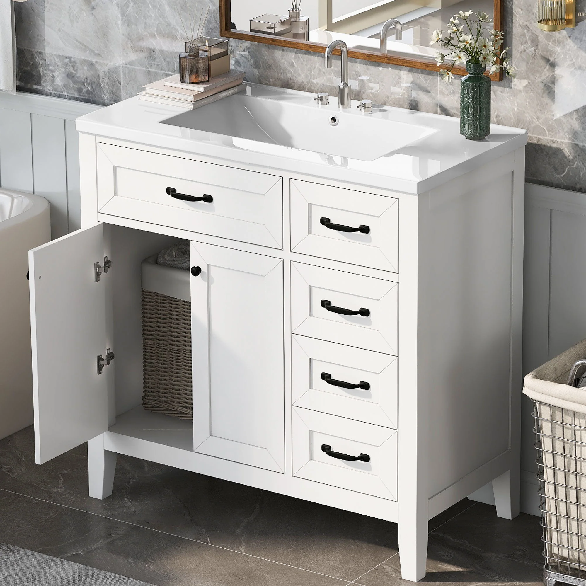 Modern Bathroom Vanity With Sink, Freestanding Design With Drawers And Doors - Image 30