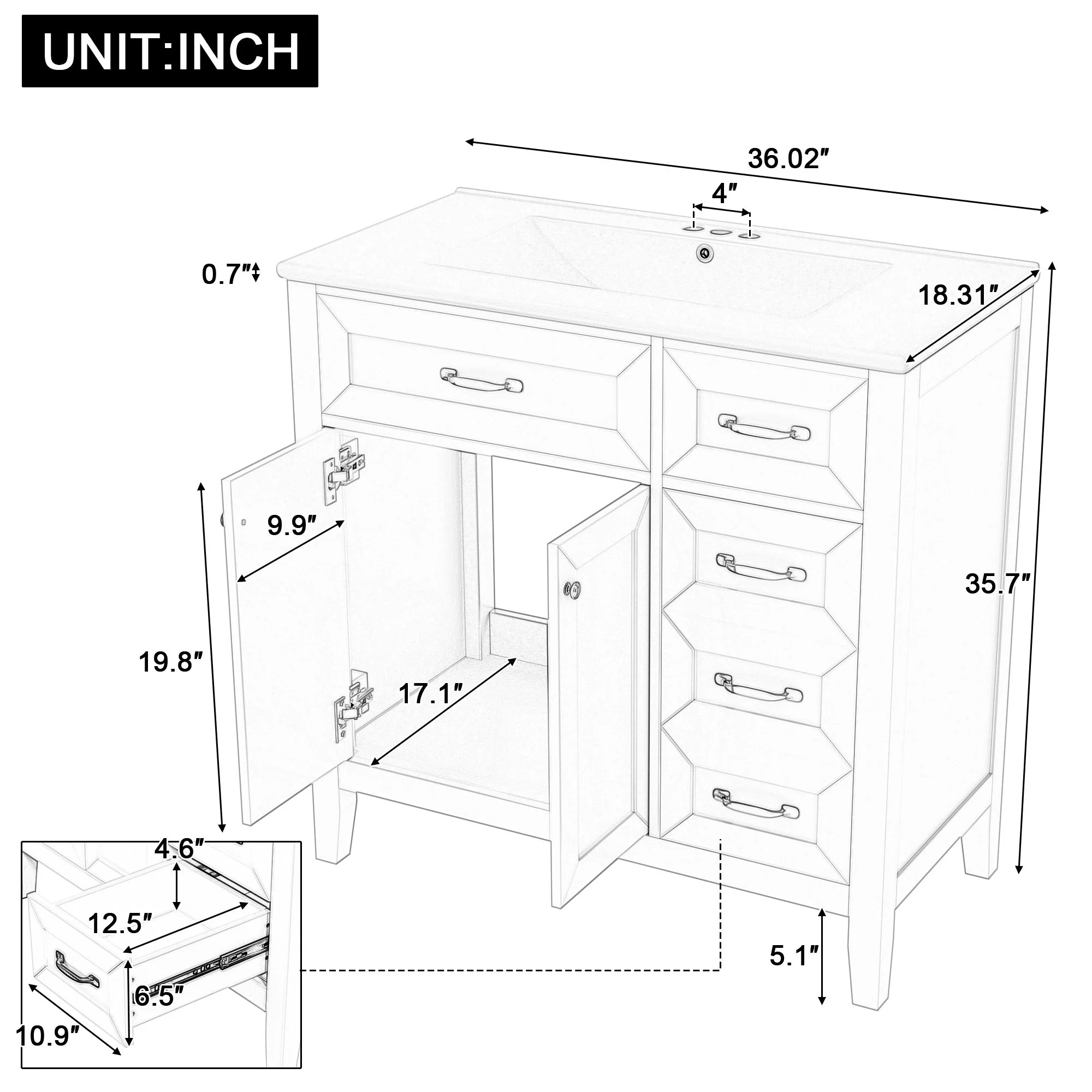 Modern Bathroom Vanity With Sink, Freestanding Design With Drawers And Doors - Image 7