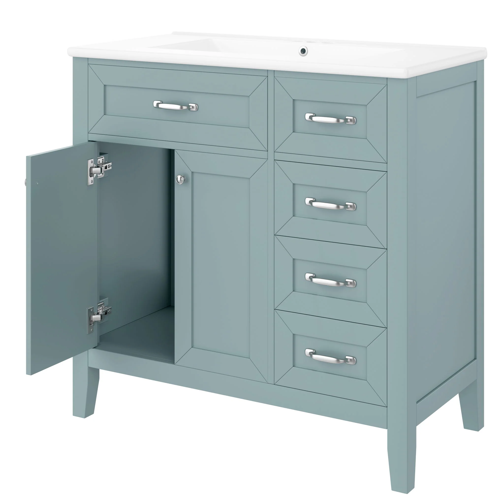 Modern Bathroom Vanity With Sink, Freestanding Design With Drawers And Doors - Image 9