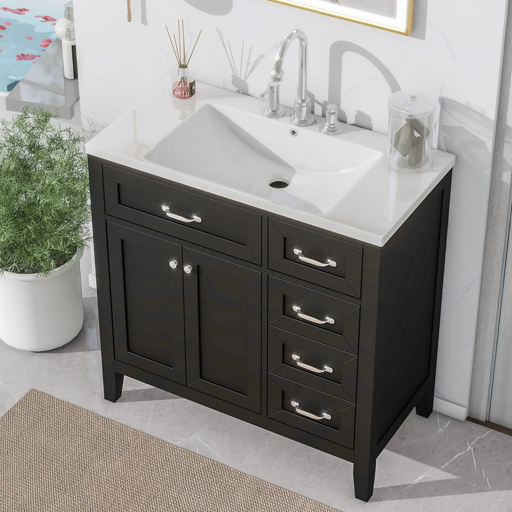 Modern Bathroom Vanity With Sink, Freestanding With Drawers And Doors - Image 13