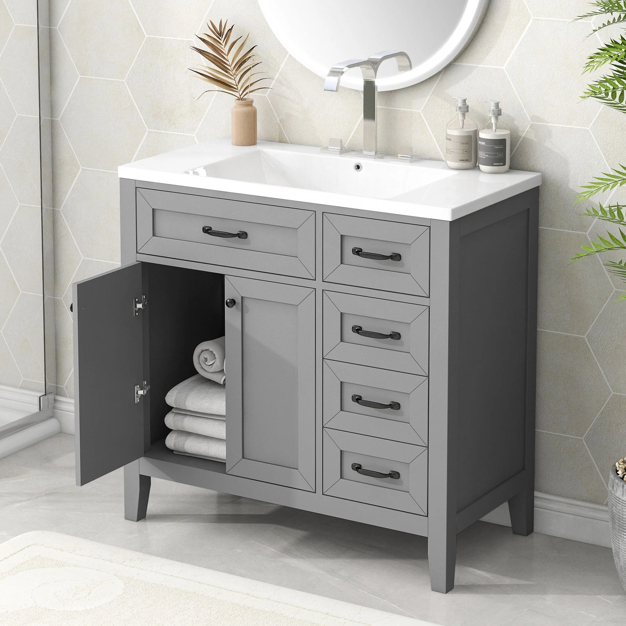 Modern Bathroom Vanity With Sink, Freestanding With Drawers And Doors - Image 16