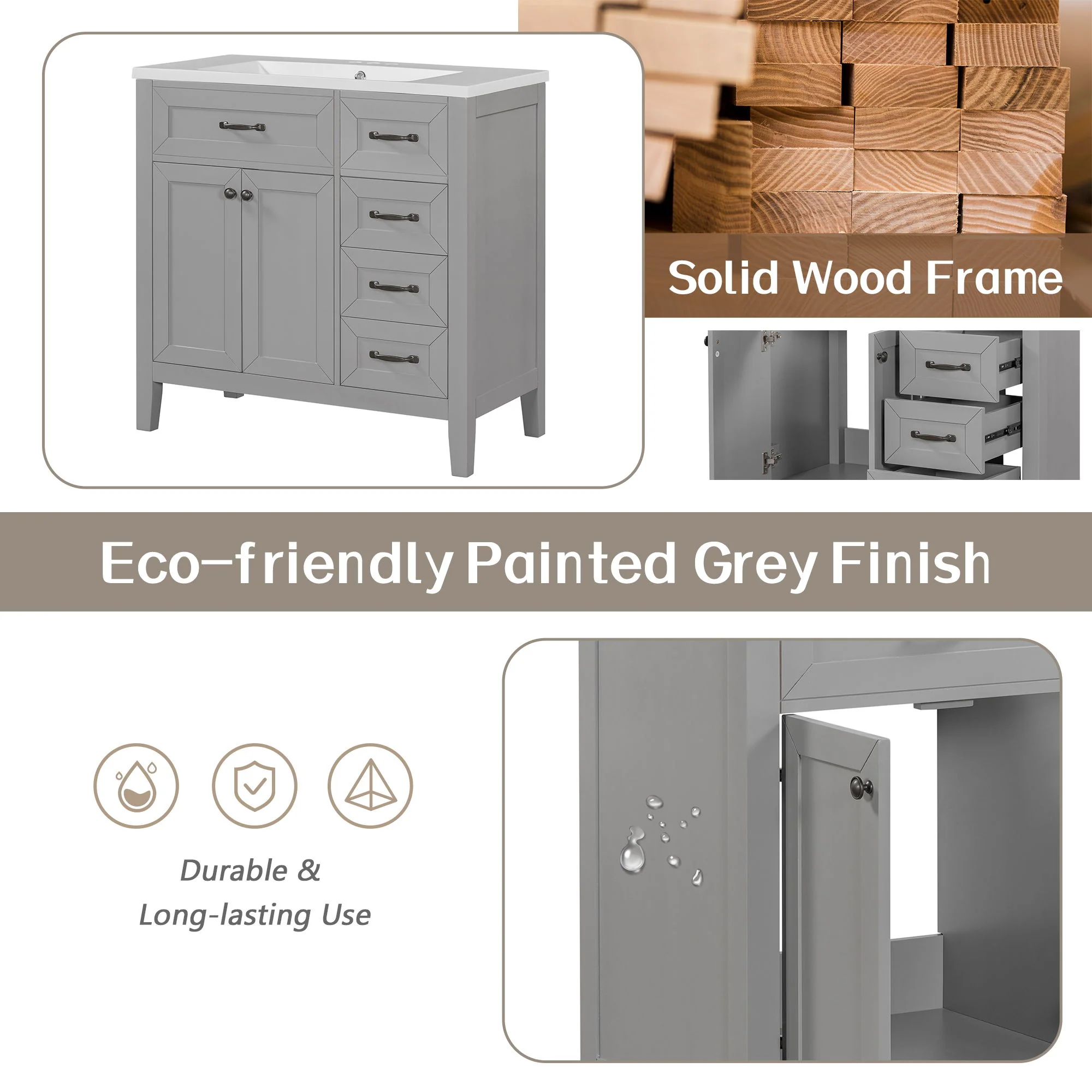 Modern Bathroom Vanity With Sink, Freestanding With Drawers And Doors - Image 17