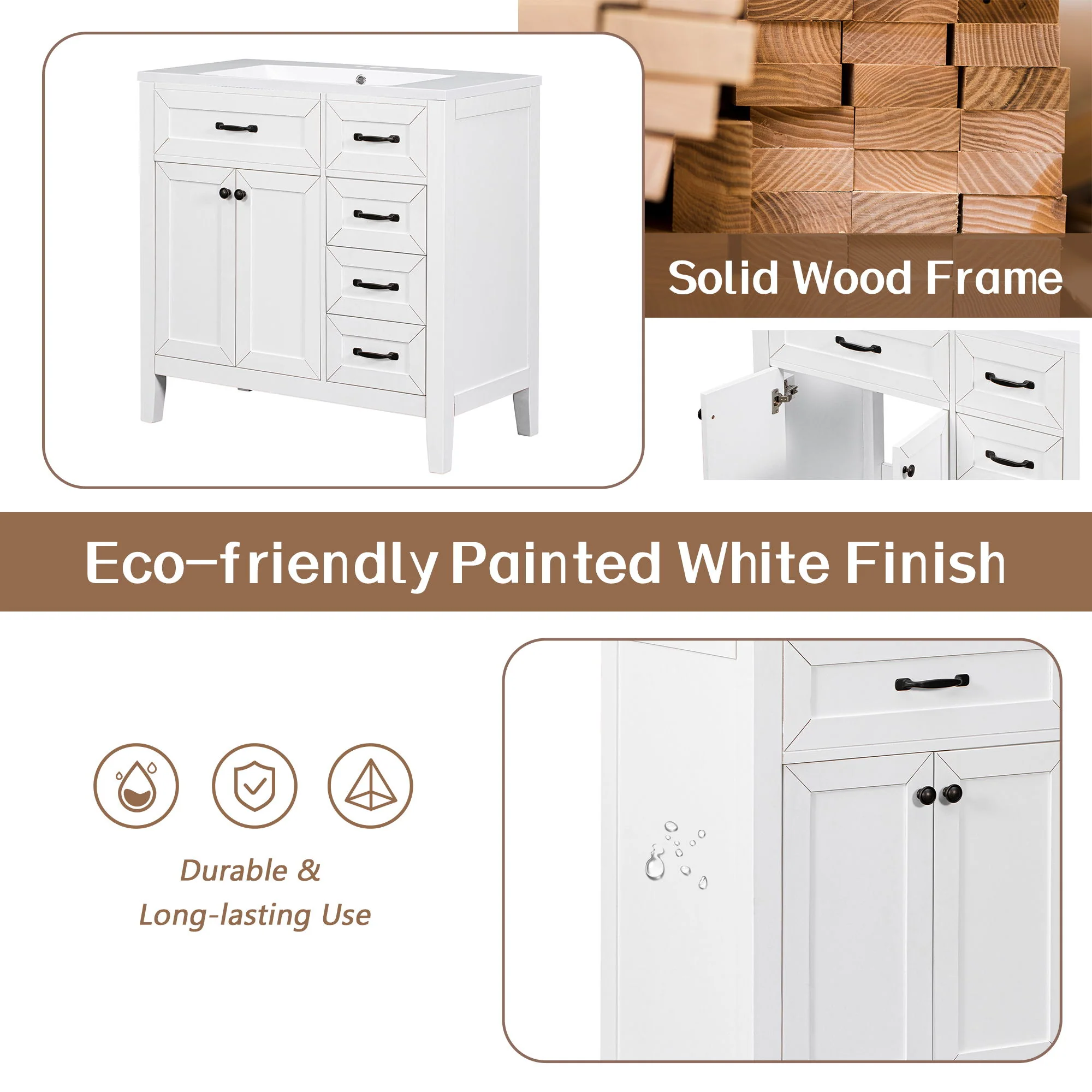 Modern Bathroom Vanity With Sink, Freestanding With Drawers And Doors - Image 22