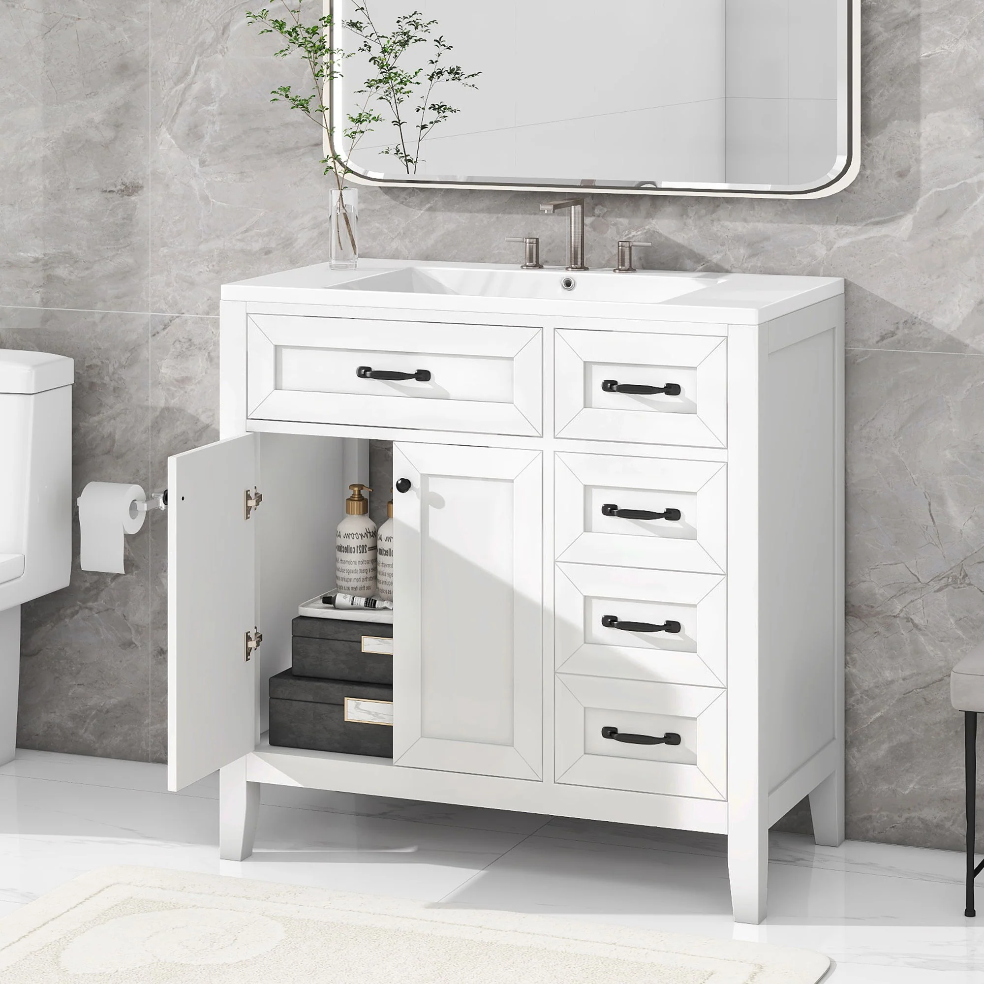 Modern Bathroom Vanity With Sink, Freestanding With Drawers And Doors - Image 23