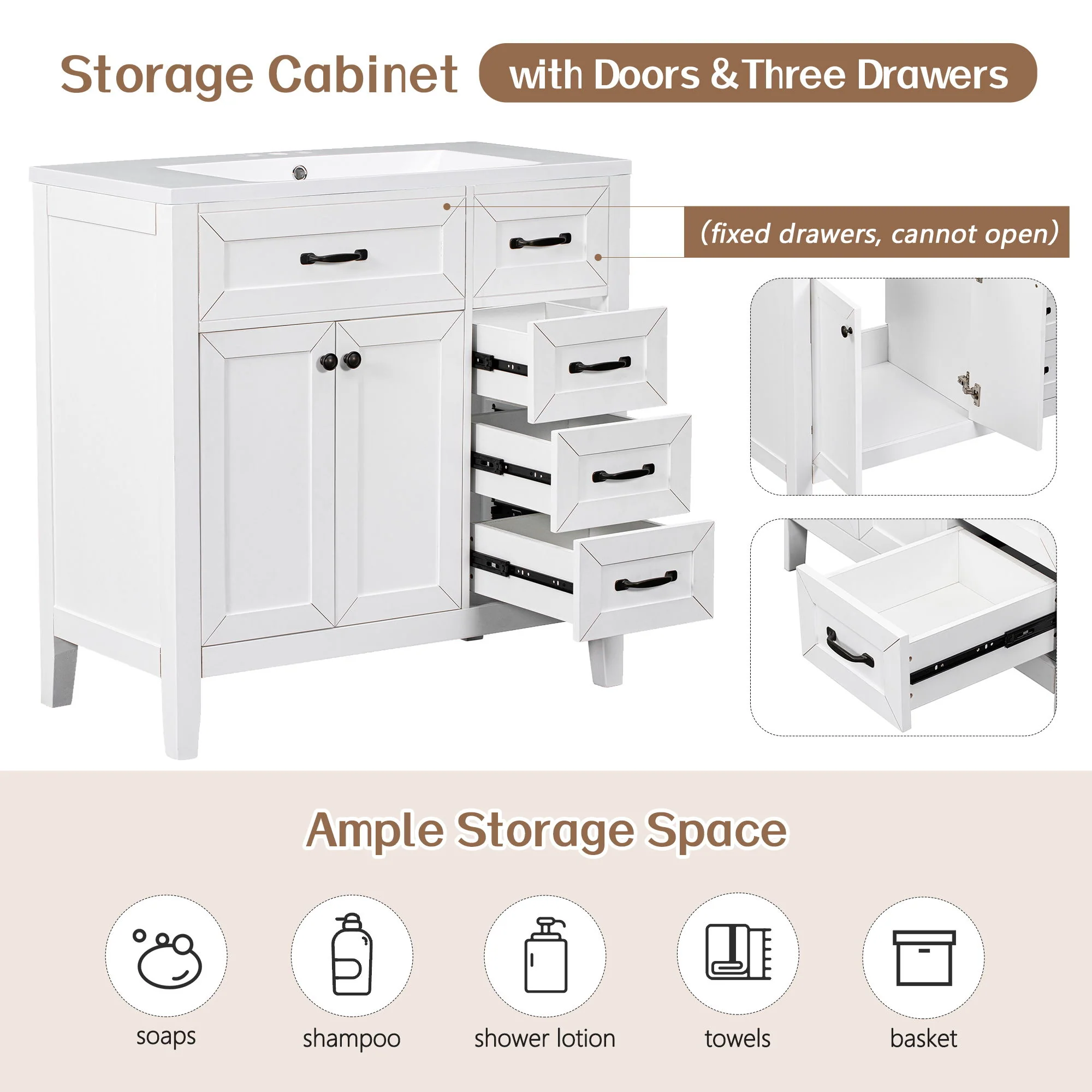 Modern Bathroom Vanity With Sink, Freestanding With Drawers And Doors - Image 24