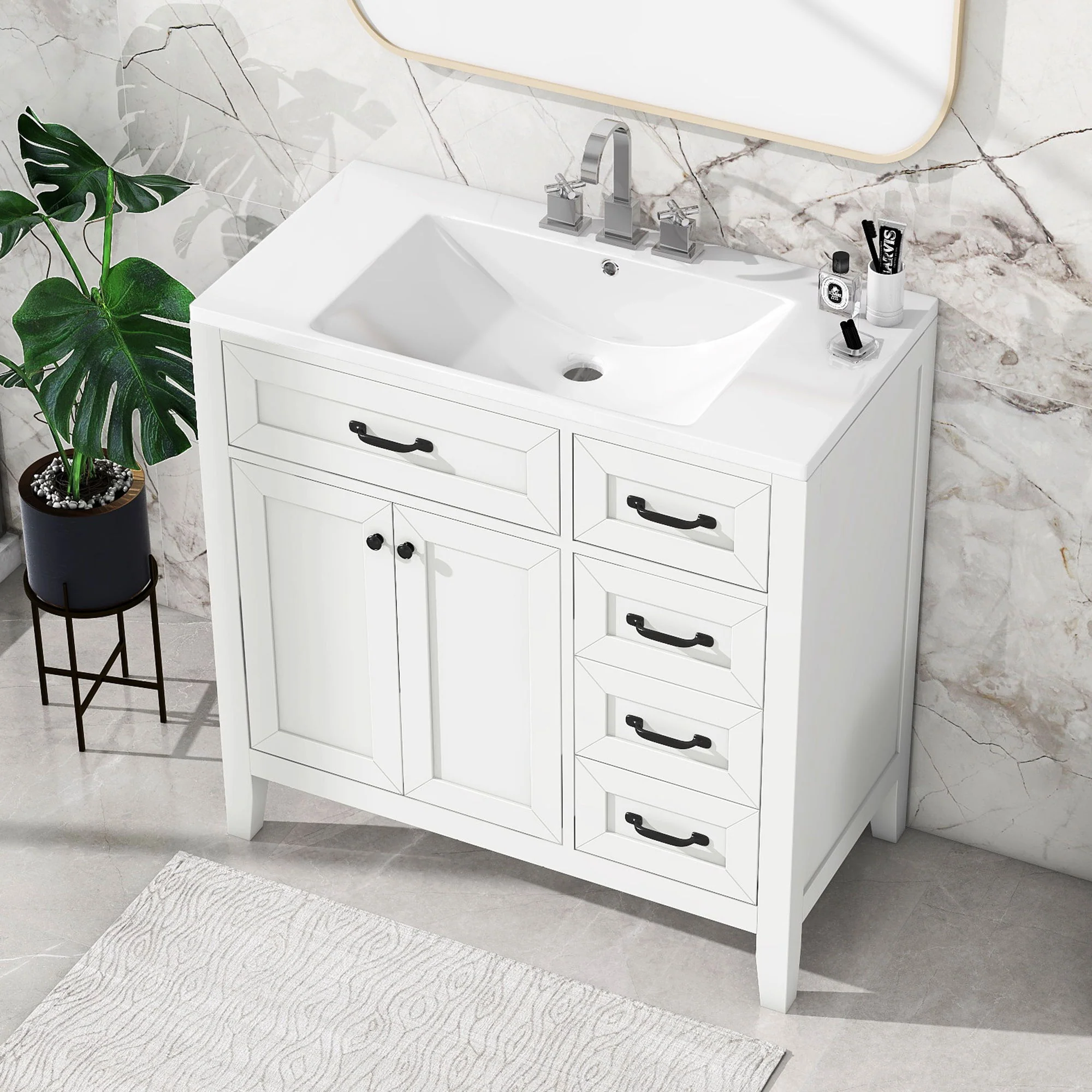 Modern Bathroom Vanity With Sink, Freestanding With Drawers And Doors - Image 6