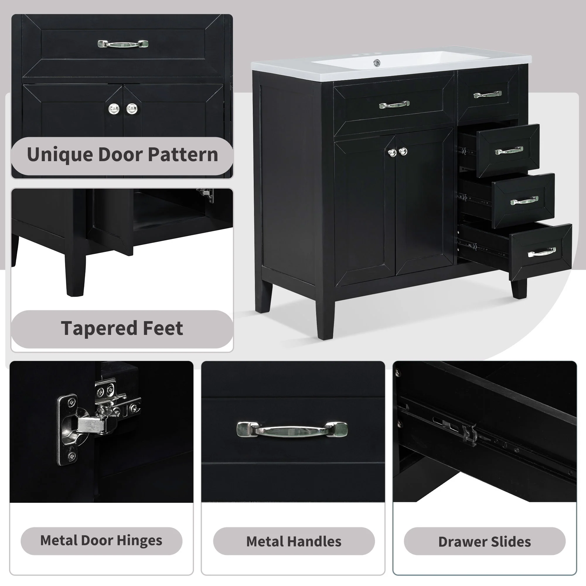 Modern Bathroom Vanity With Sink, Freestanding With Drawers And Doors - Image 8