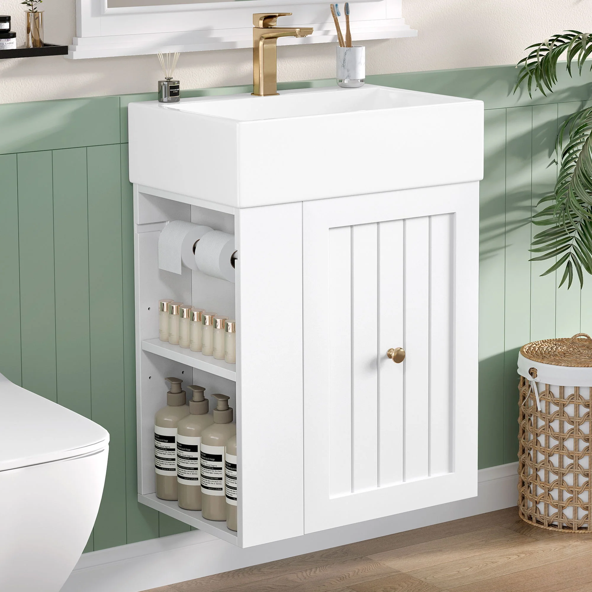 Modern Bathroom Vanity With Sink, Storage Cabinet, Drawer & Side Shelf - Image 10