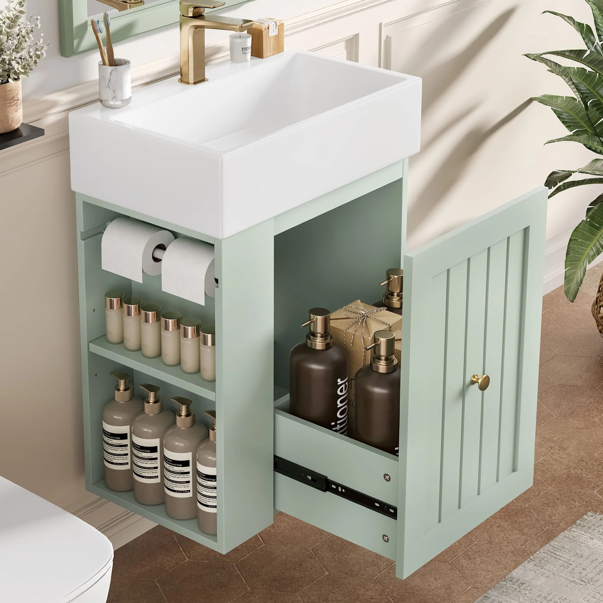 Modern Bathroom Vanity With Sink, Storage Cabinet, Drawer & Side Shelf - Image 13