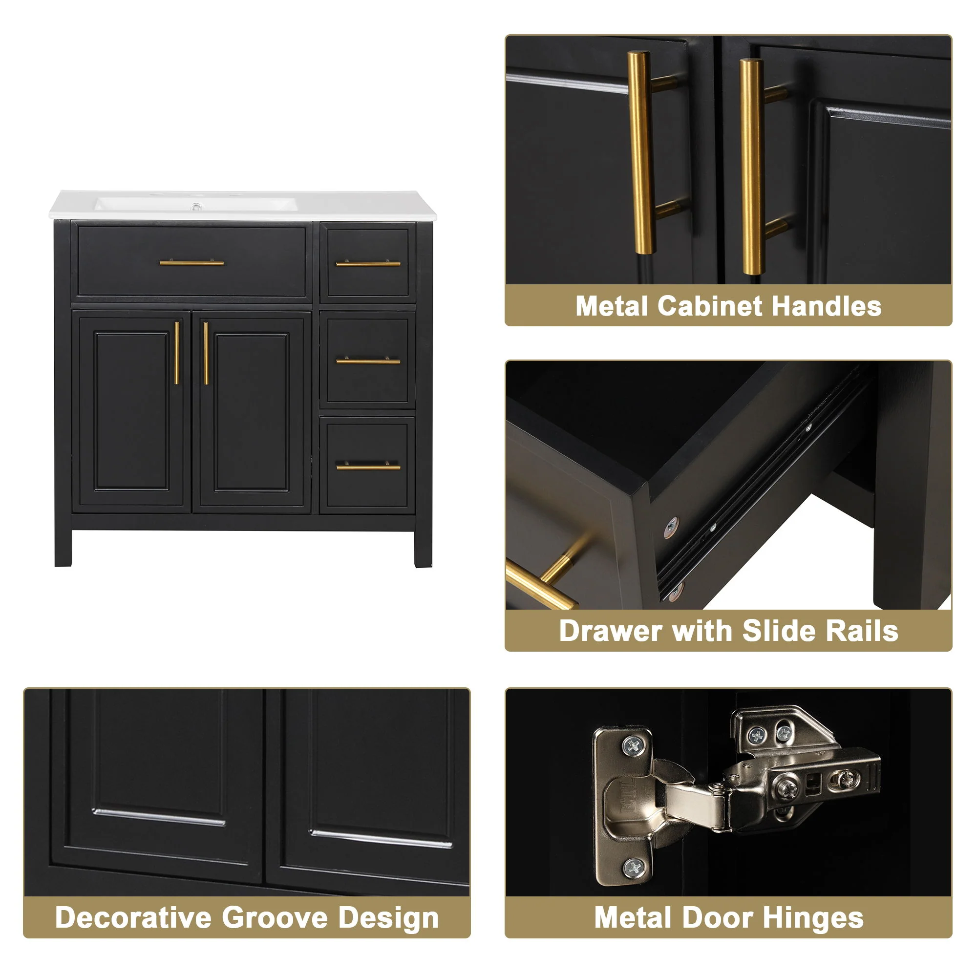Modern Bathroom Vanity With Sink Top, 2 Doors And 3 Drawers - Image 13