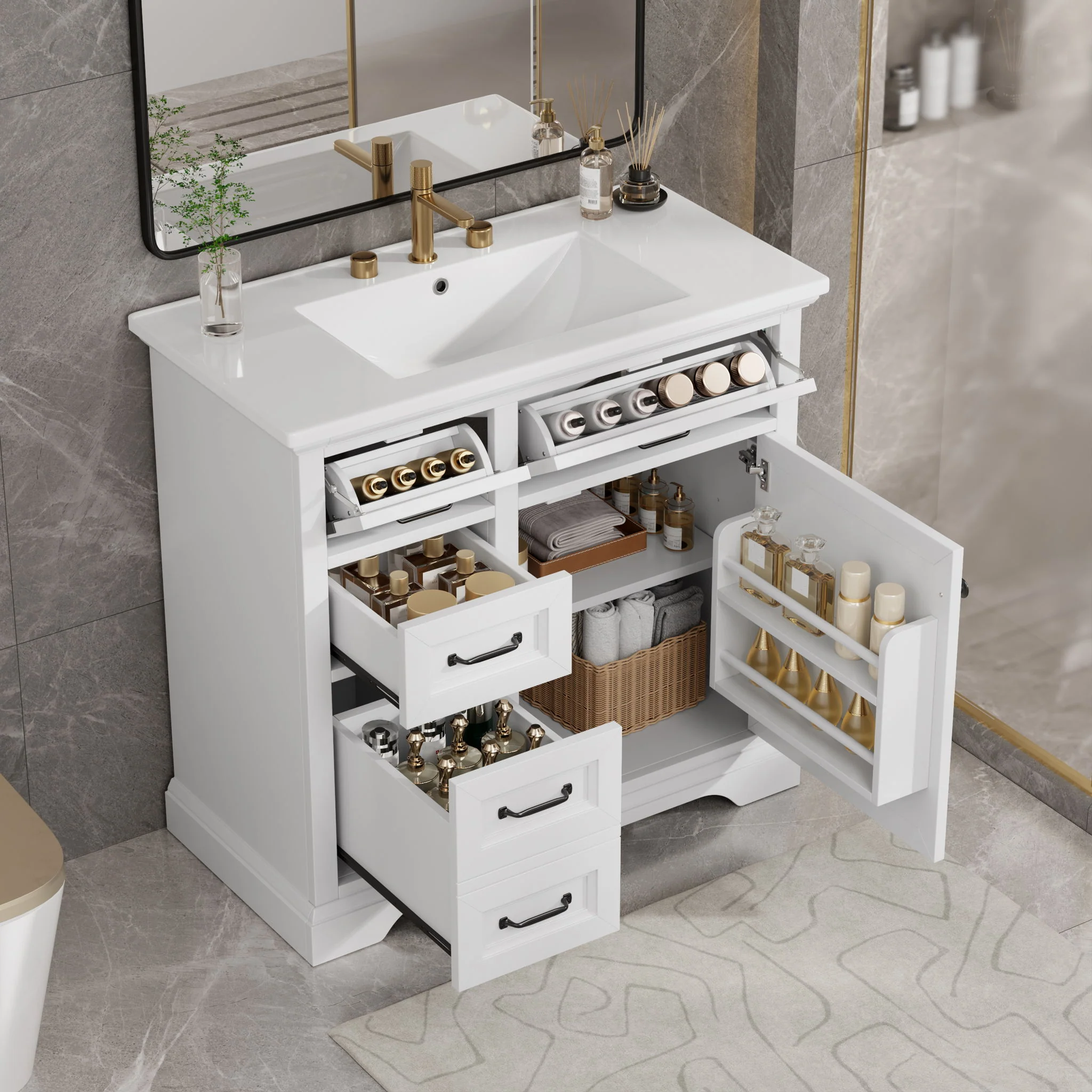 Modern Bathroom Vanity With Sink Top, 4 Drawers And 1 Soft-Close Door - Image 10