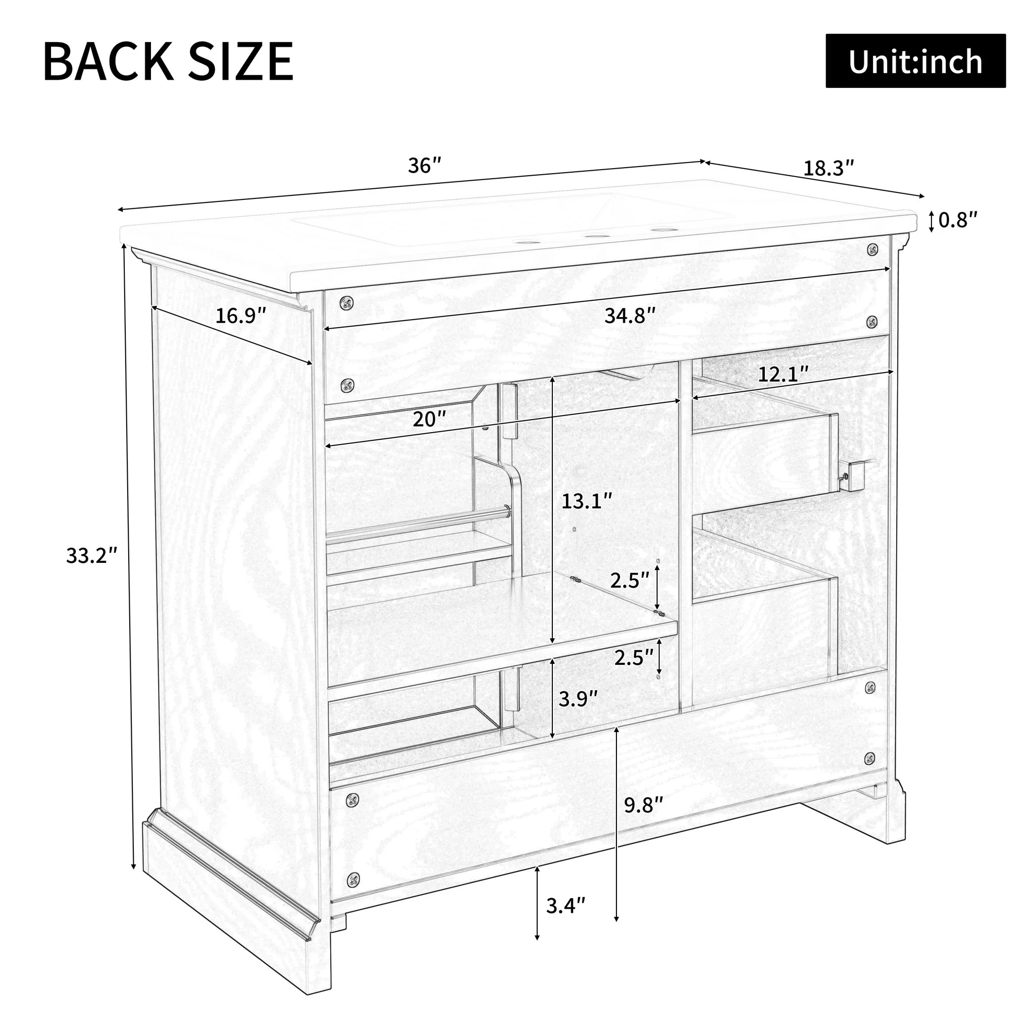 Modern Bathroom Vanity With Sink Top, 4 Drawers And 1 Soft-Close Door - Image 14