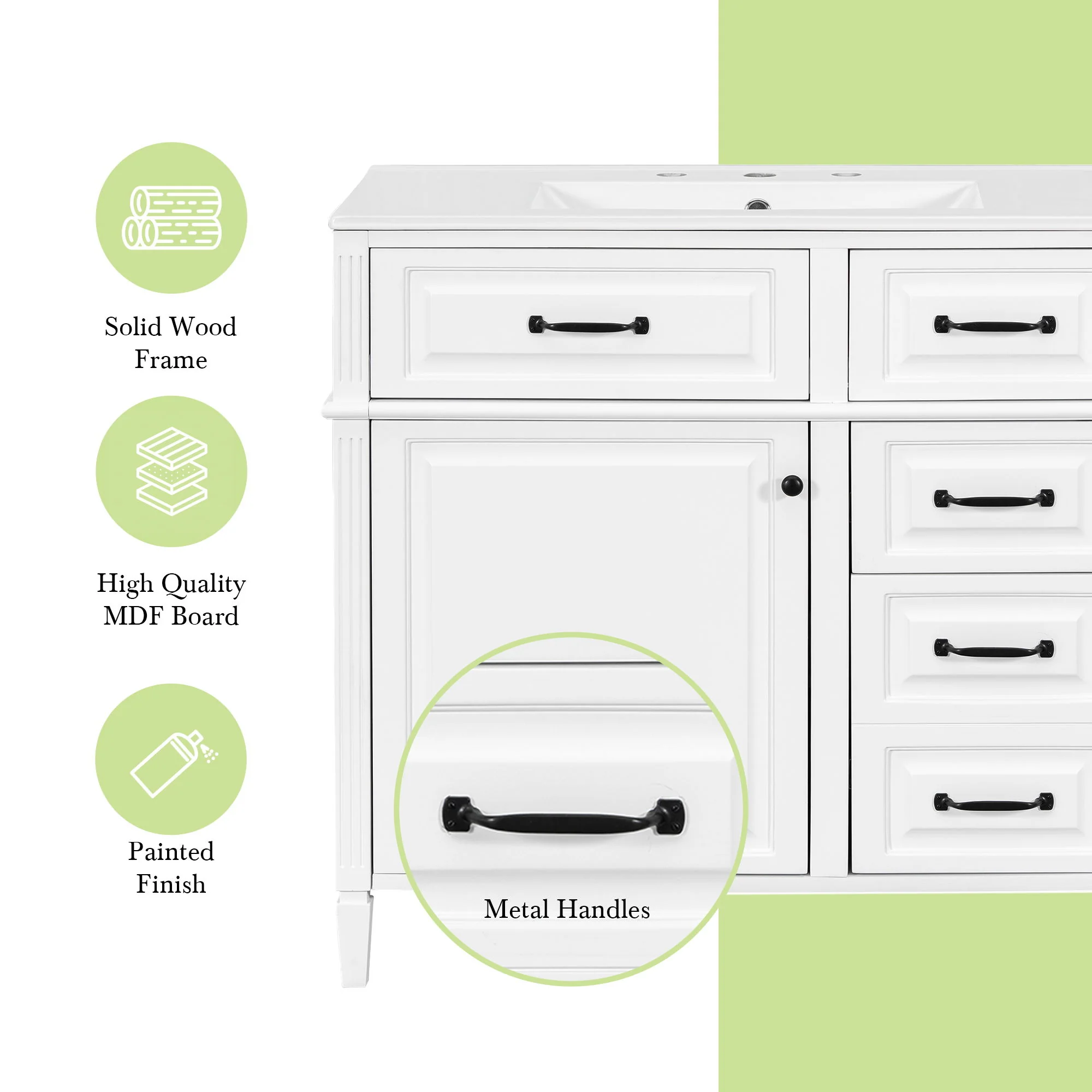 Modern Bathroom Vanity With Sink Top, Flip Drawer Design - Image 14