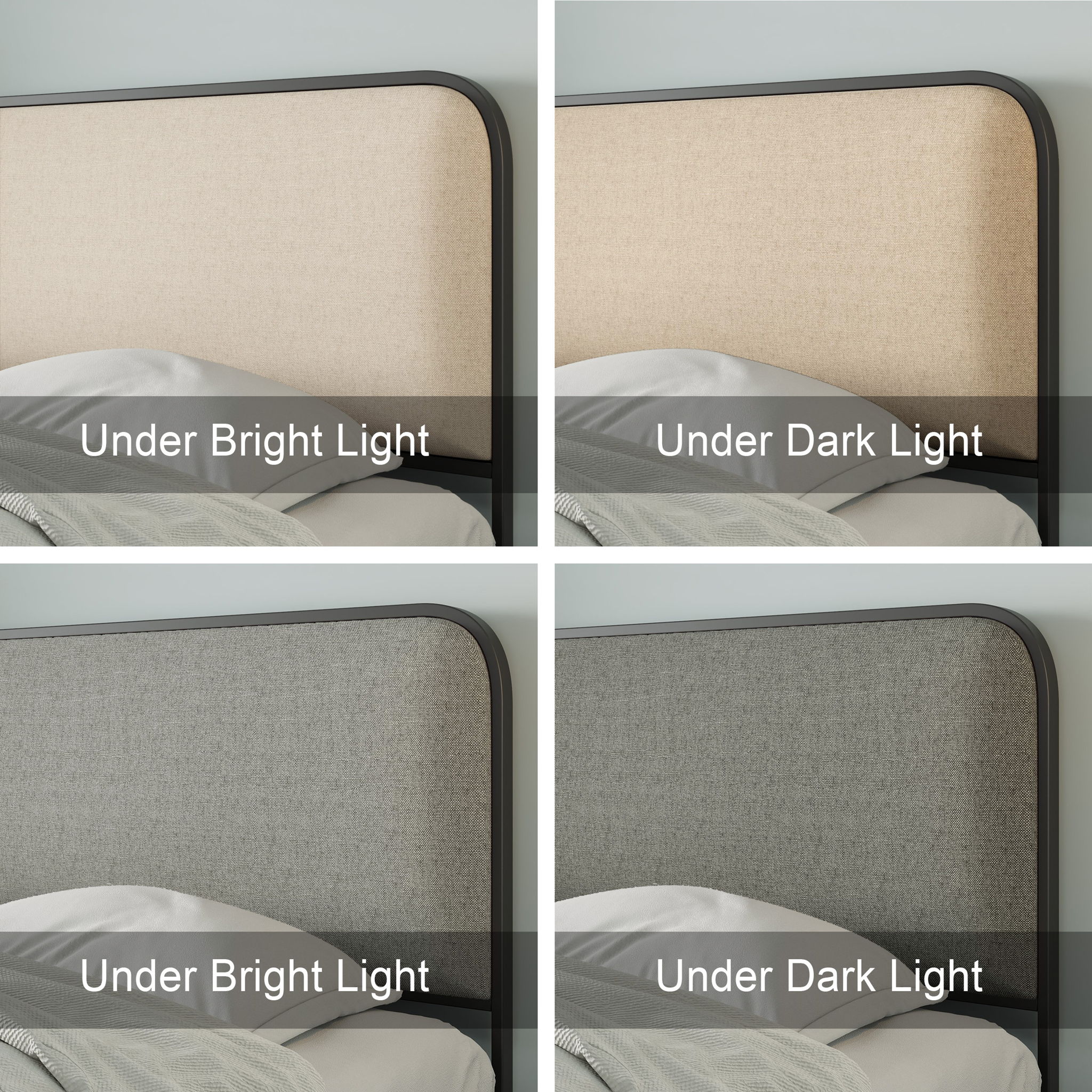 Modern Bed With Curved Upholstered Headboard And Footboard, Heavy Duty Metal Slats - Image 8