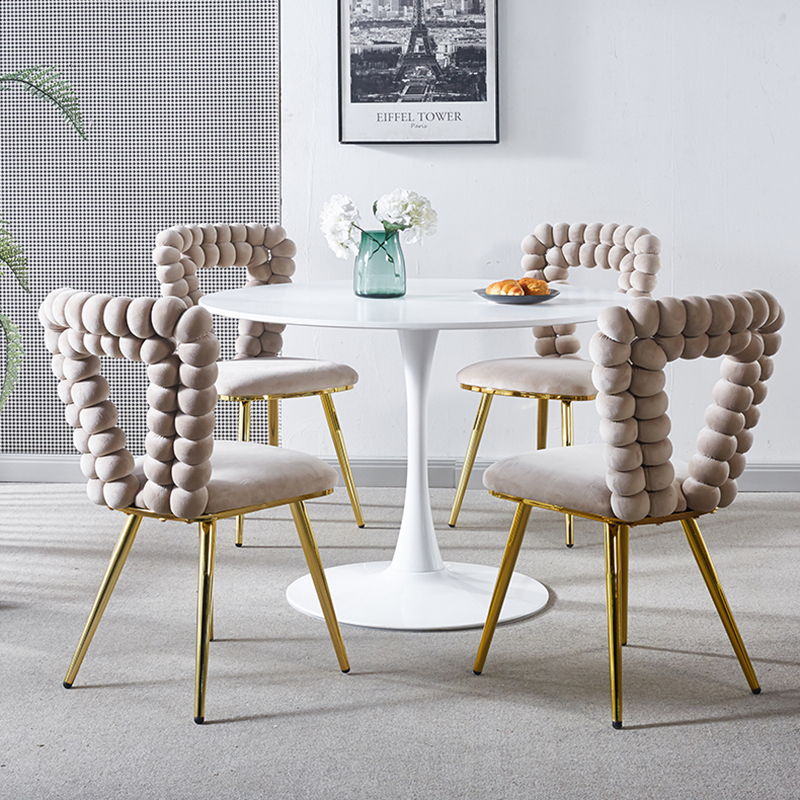 Modern Chair With Iron Tube Legs, Soft Cushions And Comfortable Backrest, Suitable For Dining Room, Living Room, Cafe, Hairball Back - Image 11