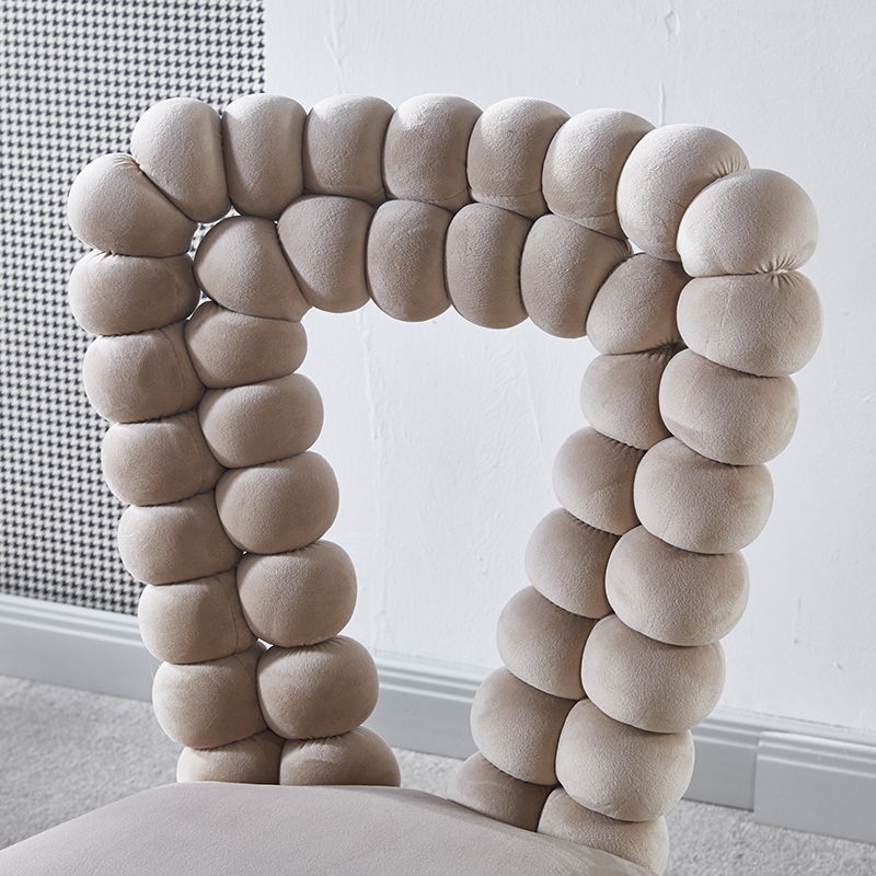 Modern Chair With Iron Tube Legs, Soft Cushions And Comfortable Backrest, Suitable For Dining Room, Living Room, Cafe, Hairball Back - Image 15
