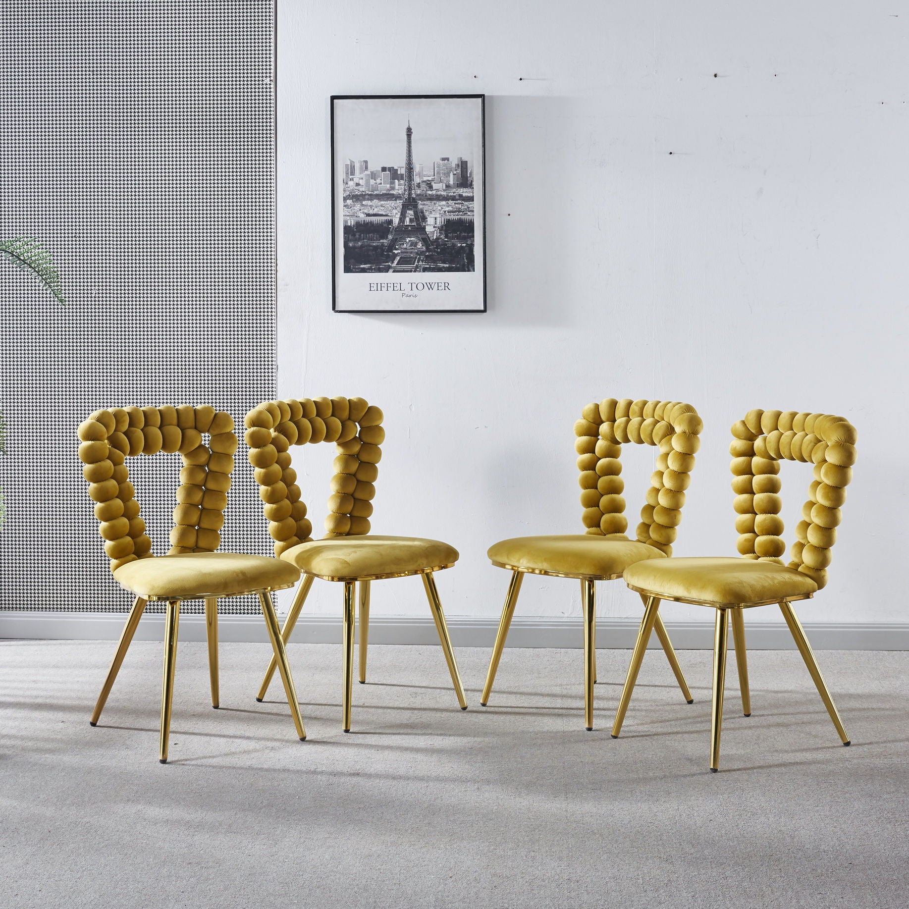 Modern Chair With Iron Tube Legs, Soft Cushions And Comfortable Backrest, Suitable For Dining Room, Living Room, Cafe, Hairball Back - Image 20