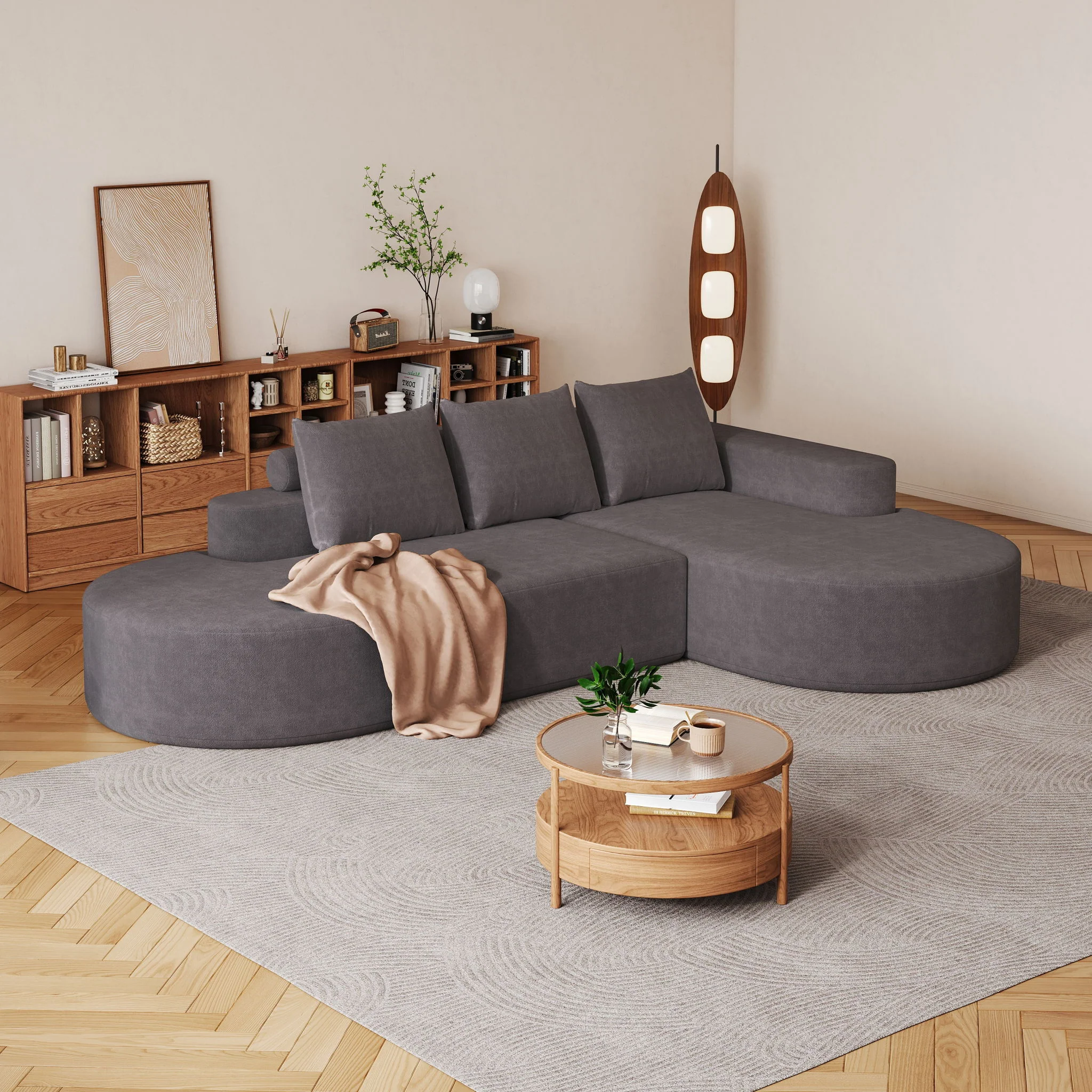 Modern Curved Sofa, L-Shaped Modular Sectional Set With 3 Pillows - Image 28