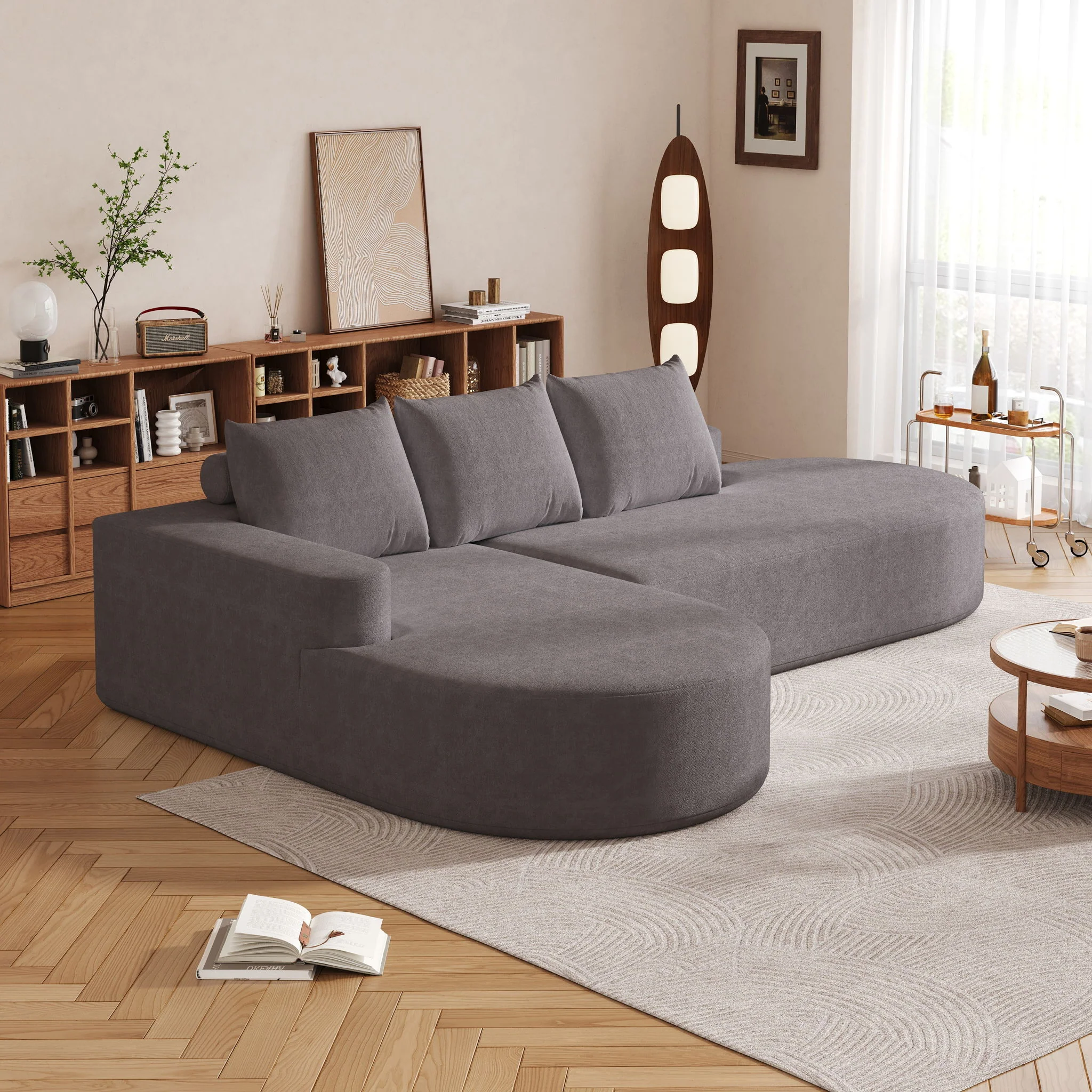 Modern Curved Sofa, L-Shaped Modular Sectional Set With 3 Pillows - Image 30
