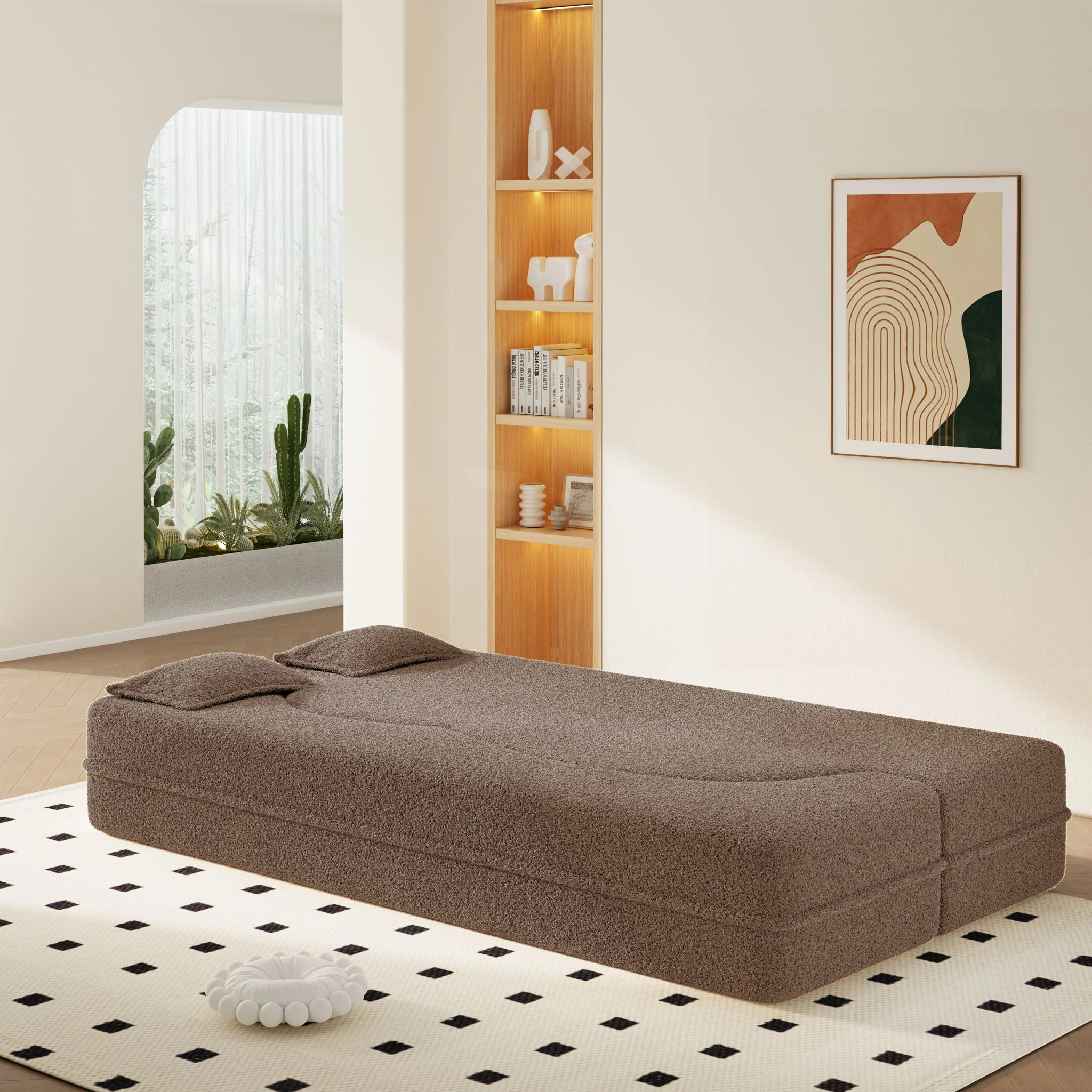 Modern Floor Sleeper Sofa Bed With 2 Pillows, Convertible Twin Size Folding Mattress For Living Room - Image 16