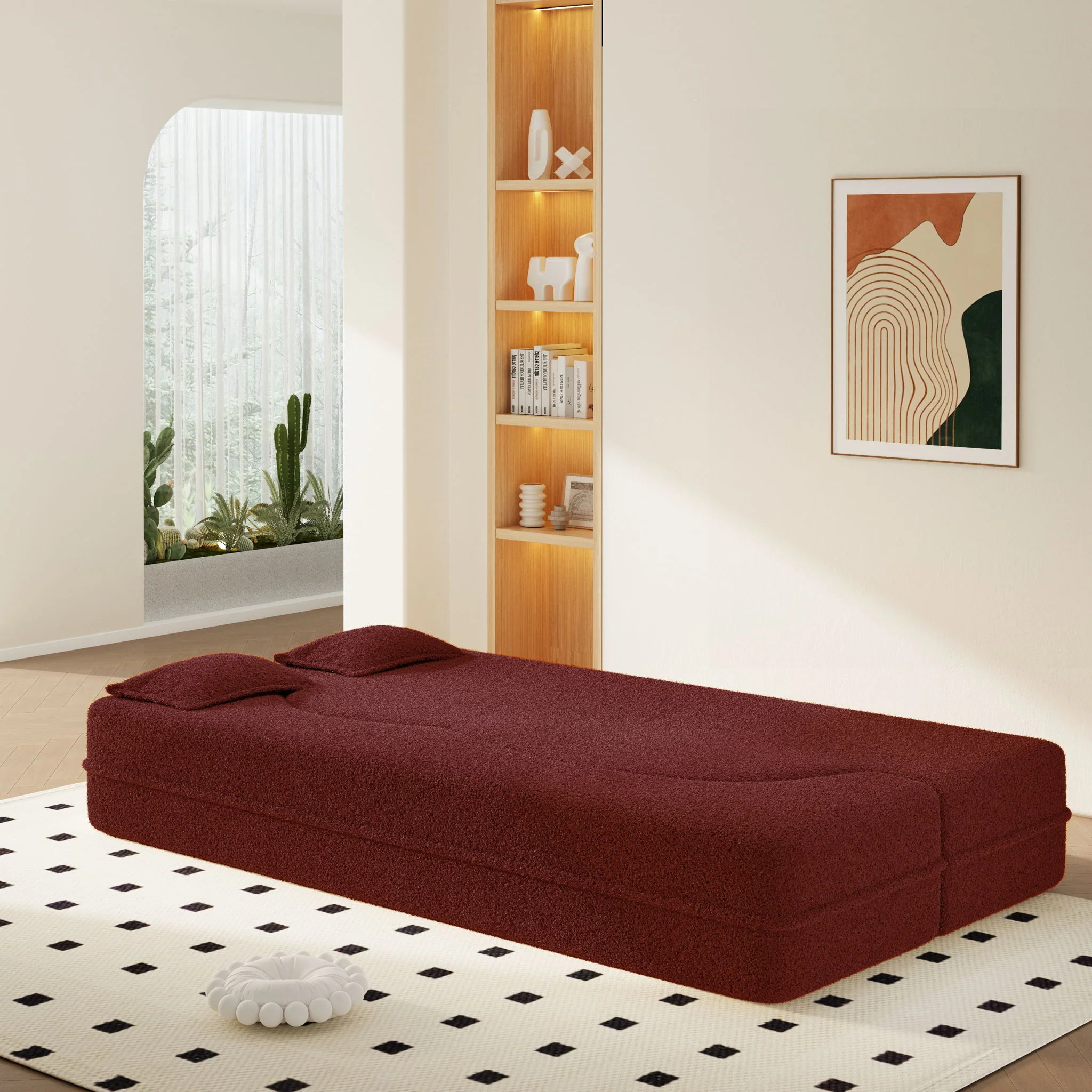 Modern Floor Sleeper Sofa Bed With 2 Pillows, Convertible Twin Size Folding Mattress For Living Room - Image 19