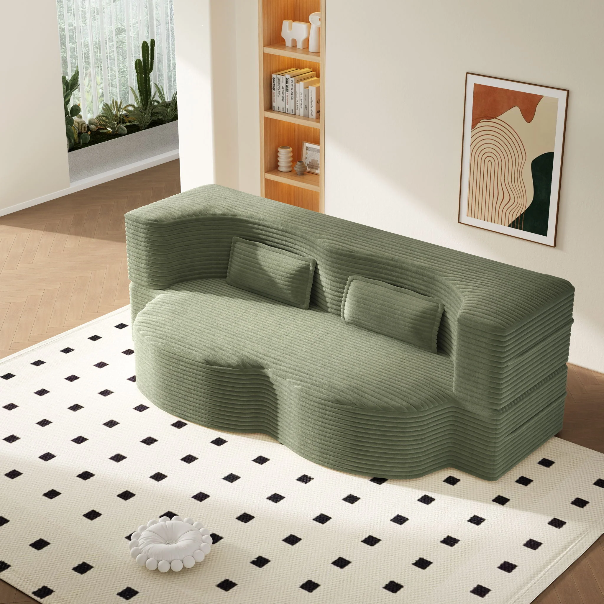 Modern Floor Sofa With 2 Pillows, Convertible Twin Size Folding Mattress For Living Room - Image 11