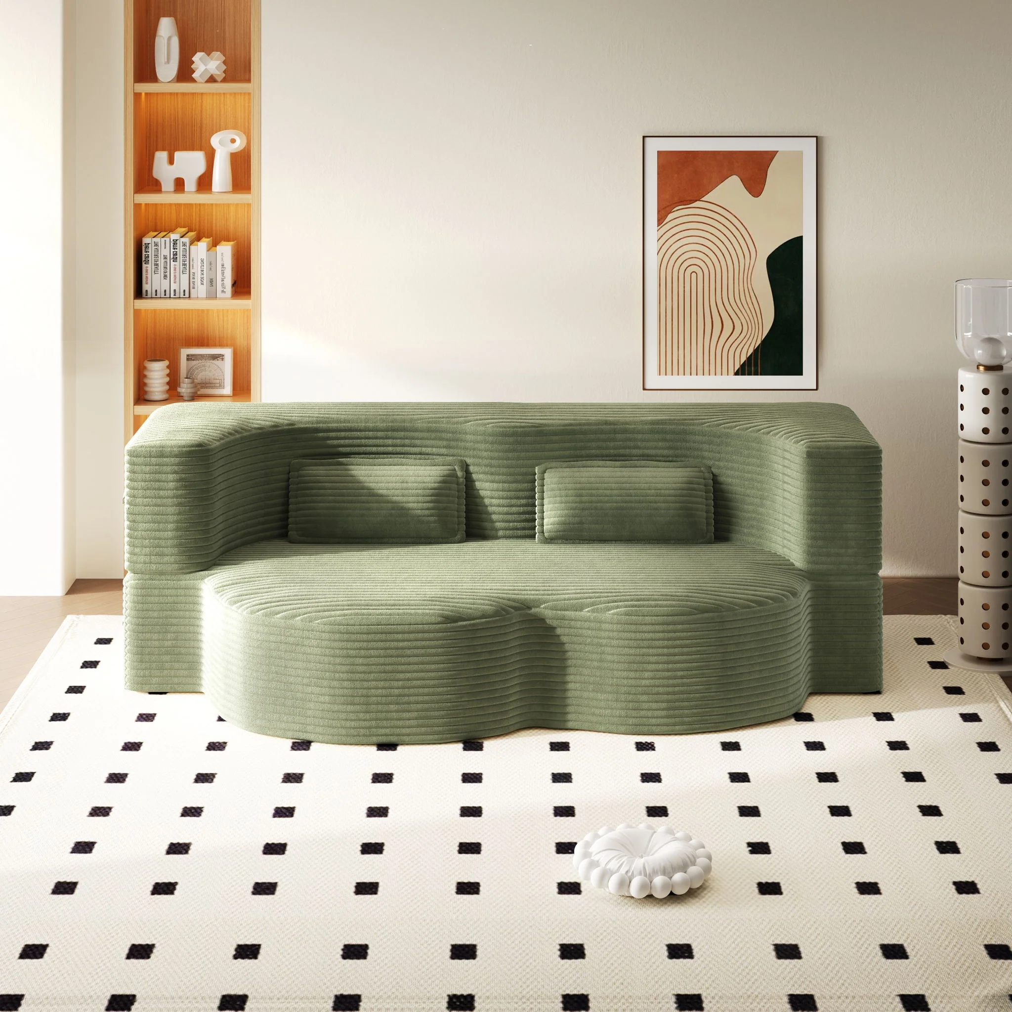 Modern Floor Sofa With 2 Pillows, Convertible Twin Size Folding Mattress For Living Room - Image 39