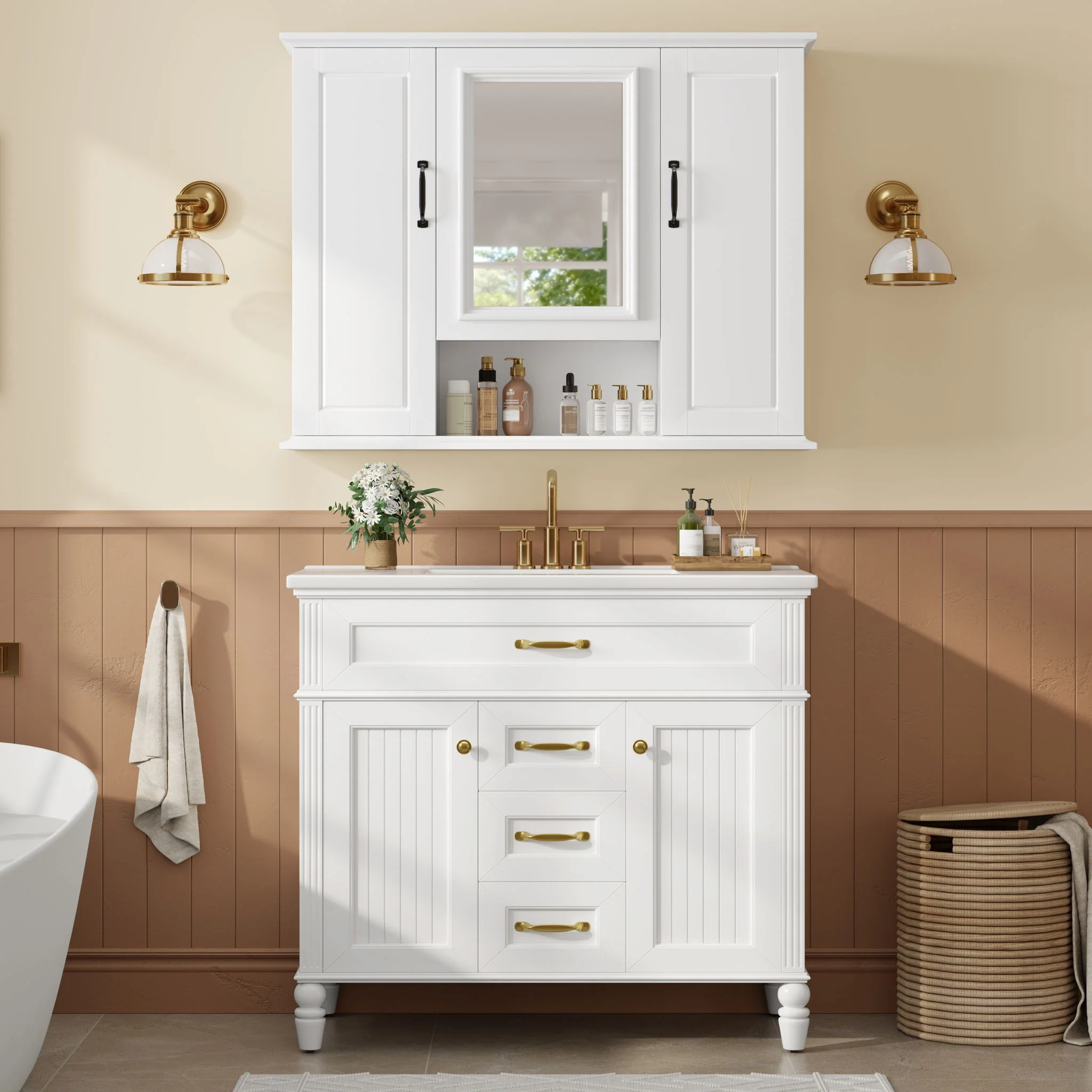 Modern Freestanding Bathroom Vanity With Sink, Cabinet, Soft-Close Drawers, Tip-Out Tray - Image 14
