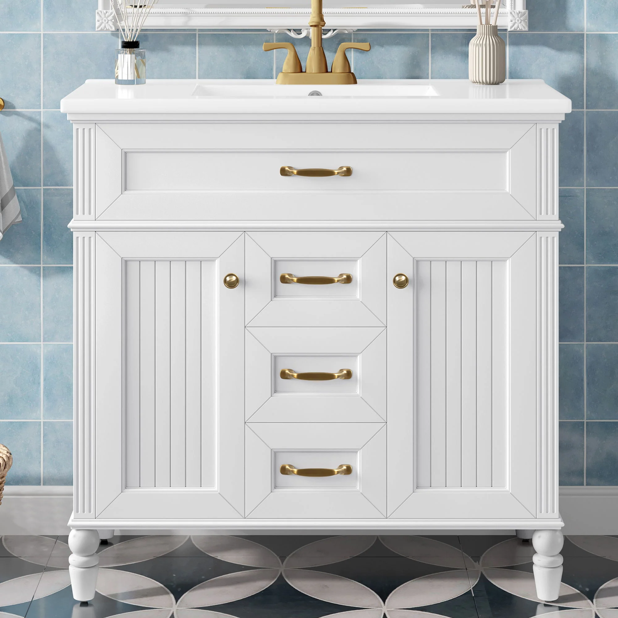 Modern Freestanding Bathroom Vanity With Sink, Cabinet, Soft-Close Drawers, Tip-Out Tray - Image 4