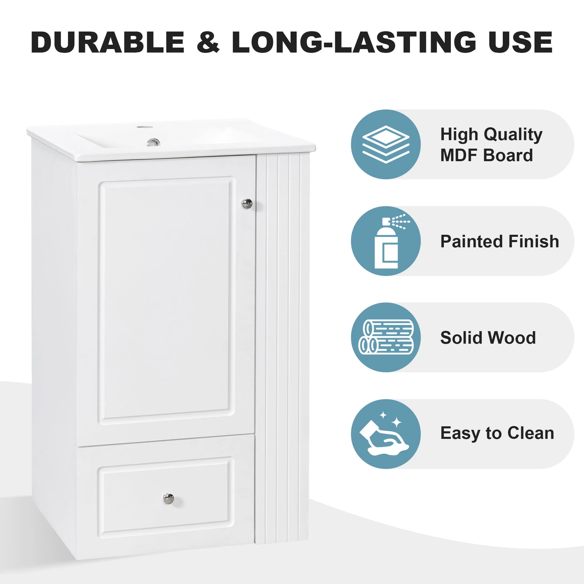 Modern Freestanding Bathroom Vanity With Sink, Soft-Close Drawer, Towel Bar - Image 12