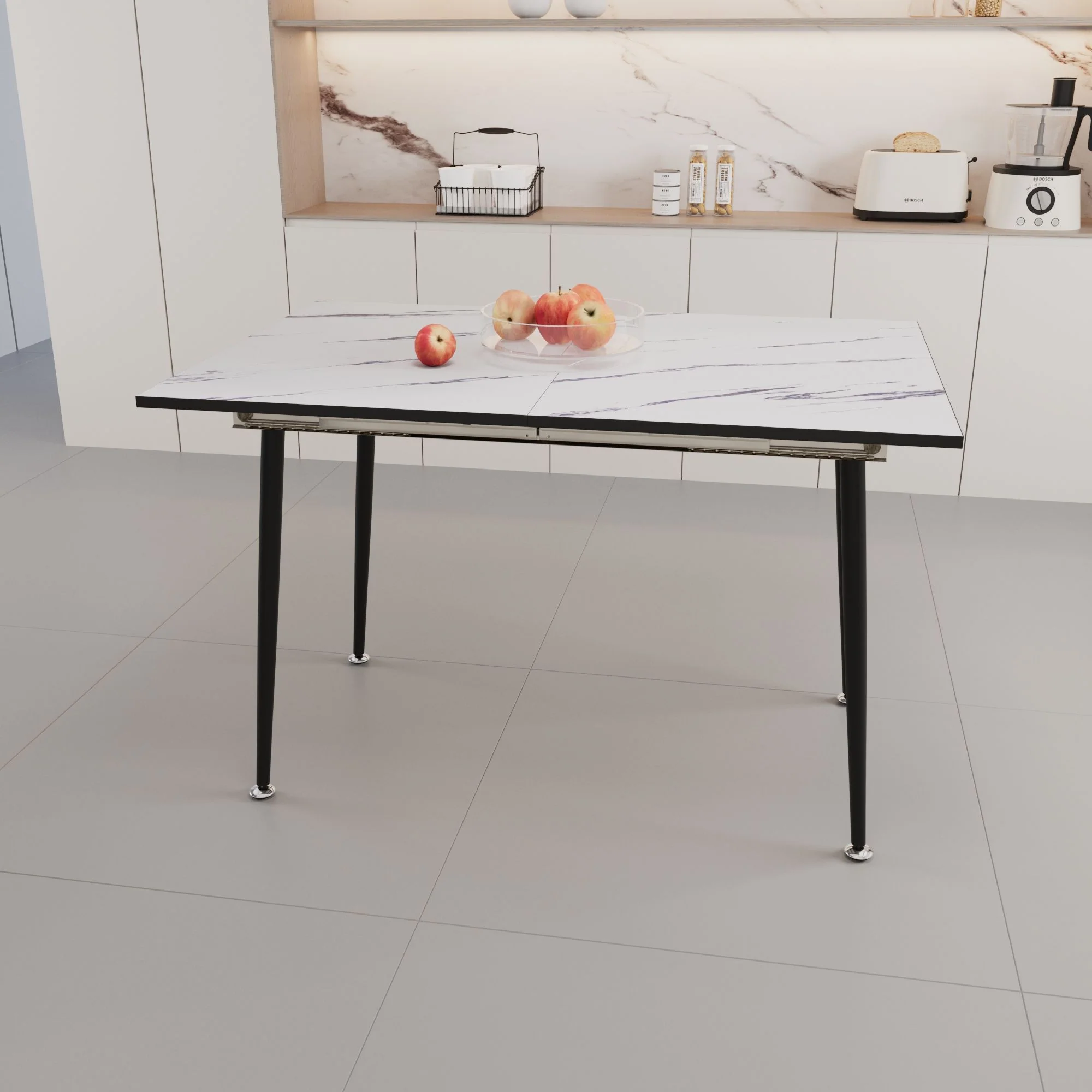 Modern Industrial Expandable Dining Table 47" To With Marble Pattern Top And Metal Legs - White - Image 9