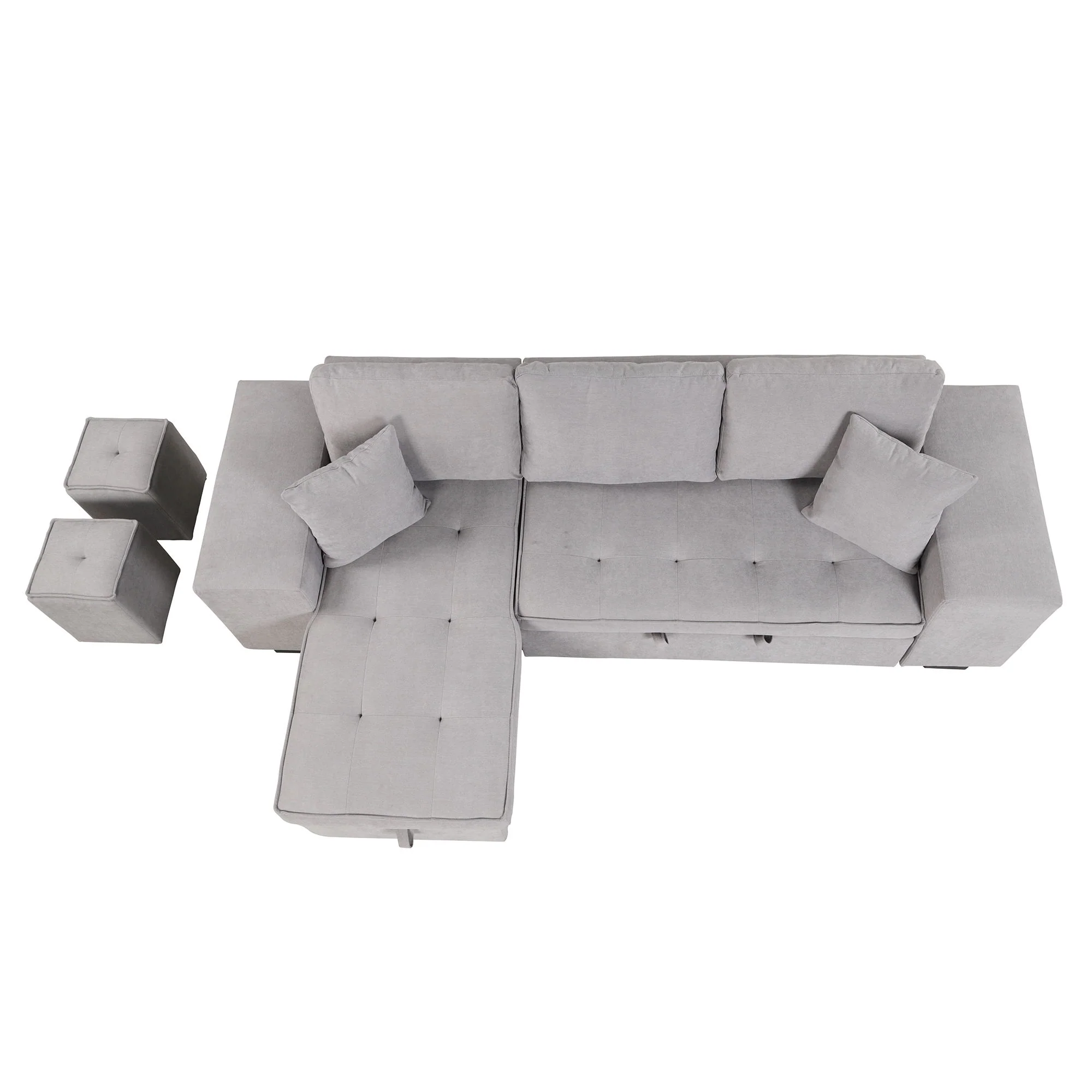 Modern L-Shape 3 Seat Reversible Sectional Couch, Pull Out Sleeper Sofa With Storage Chaise And 2 Stools For Living Room Furniture Set - Image 21