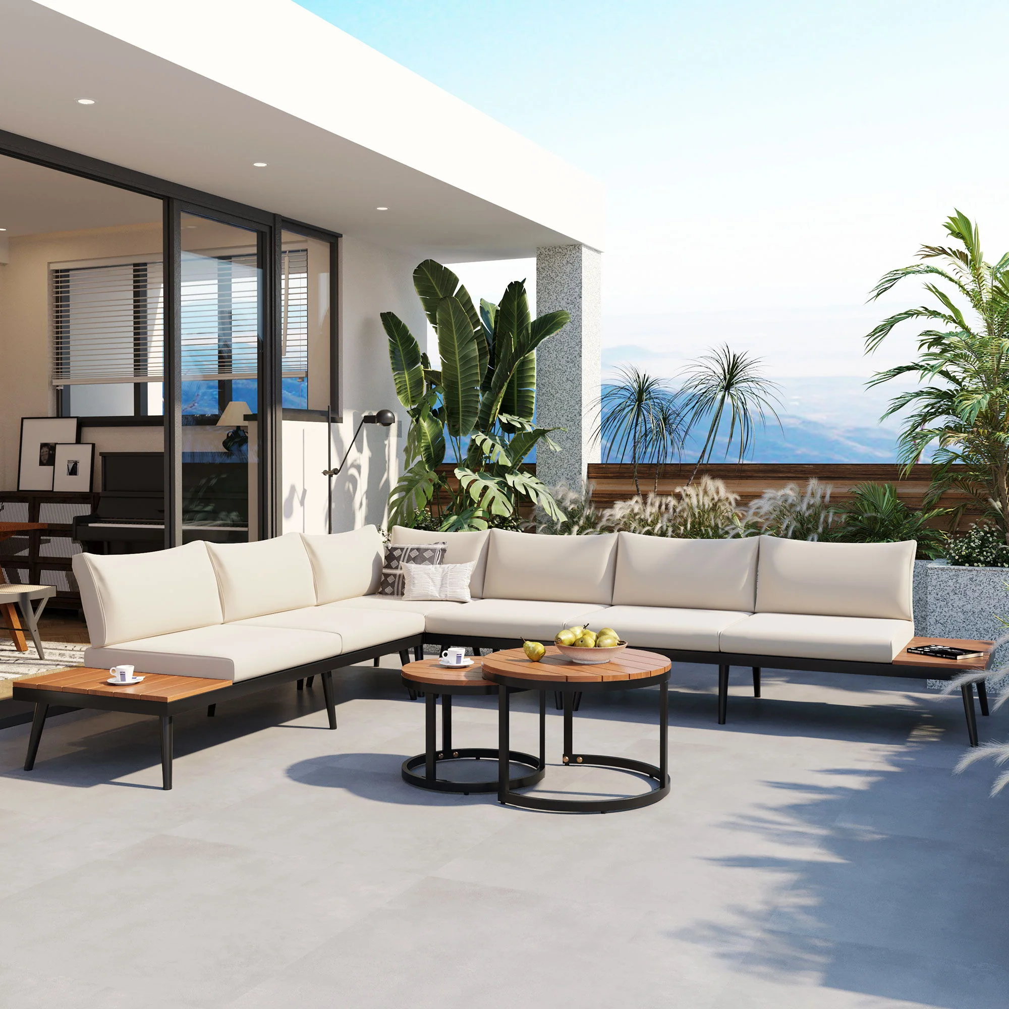 Modern Outdoor Sectional Sofa Set With Nesting Coffee Tables - Image 16