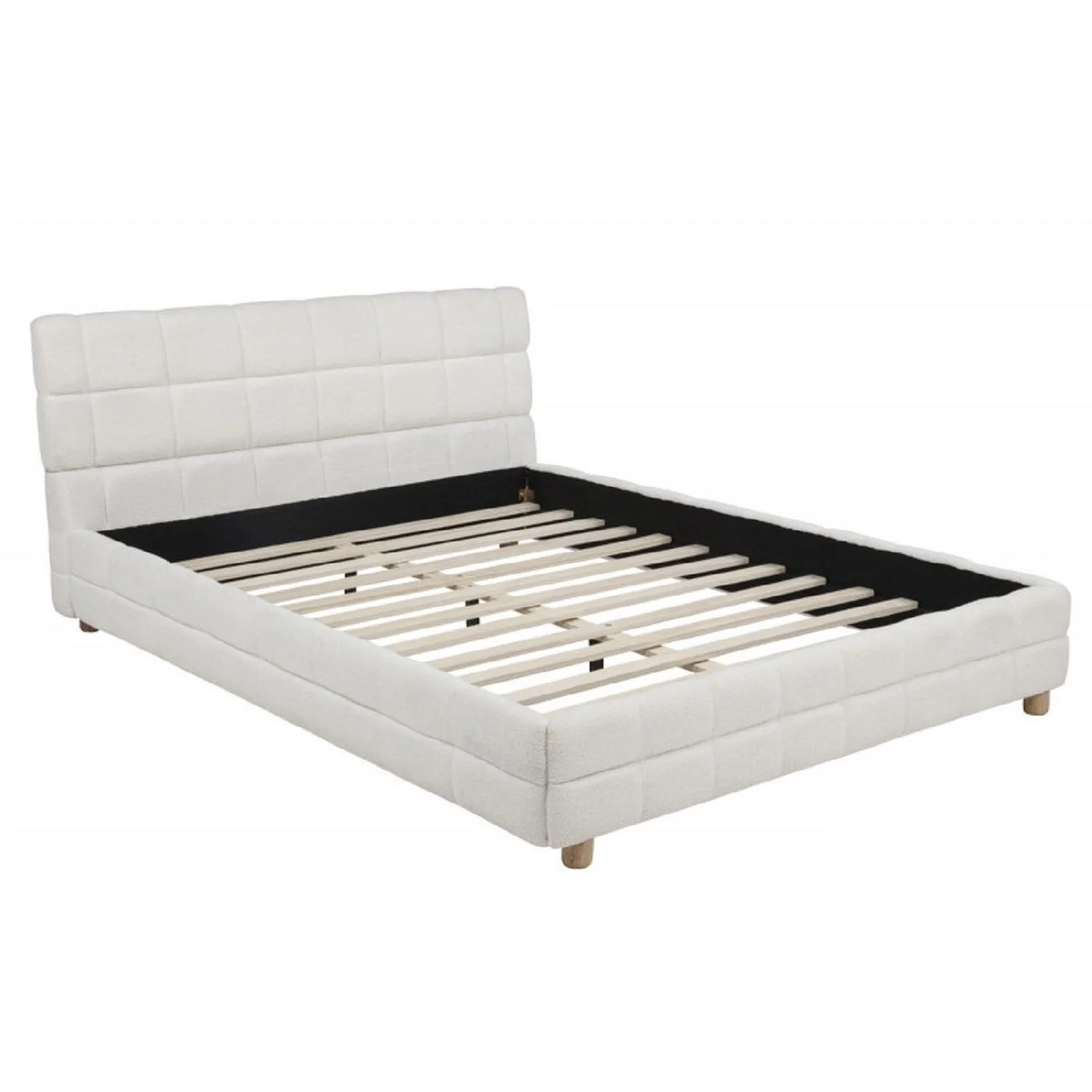 Modern Platform Bed With Upholstered Grid-Patterned Headboard - Image 2