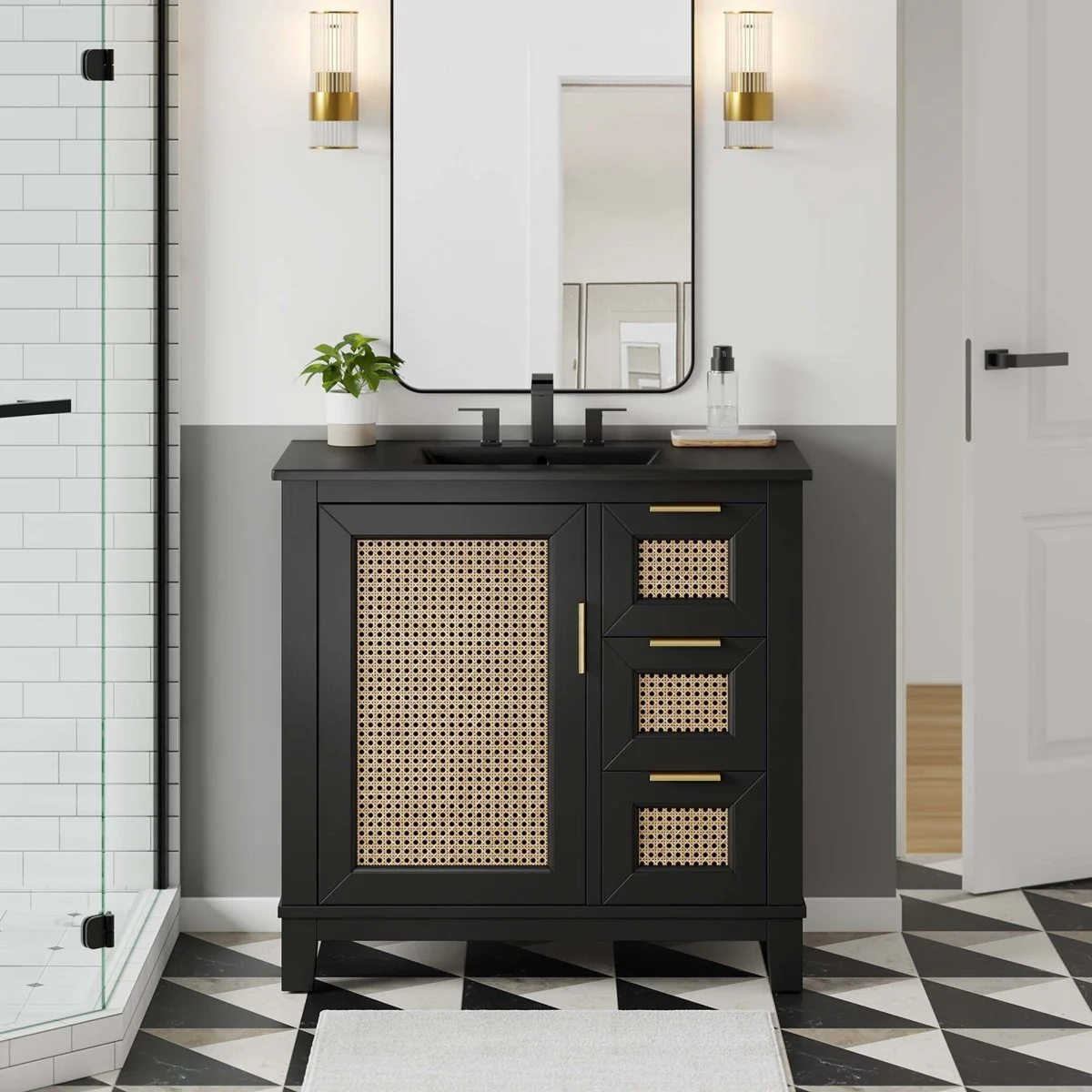 Modern Solid Wood Bathroom Vanity with Rattan Drawers, Contemporary Bathroom Furniture - Image 38