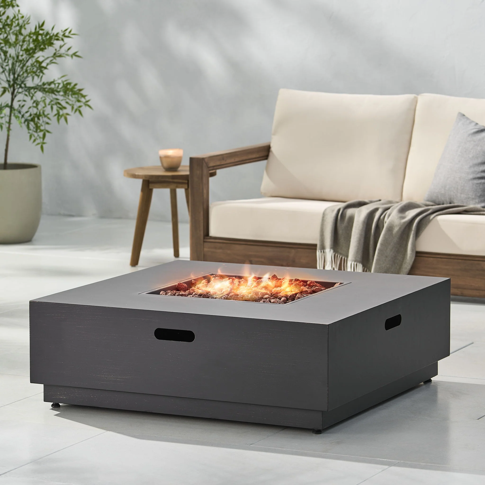 Modern Square Fire Pit Table Outdoor Heater Iron 50000 BTU 39x13in - Image 15