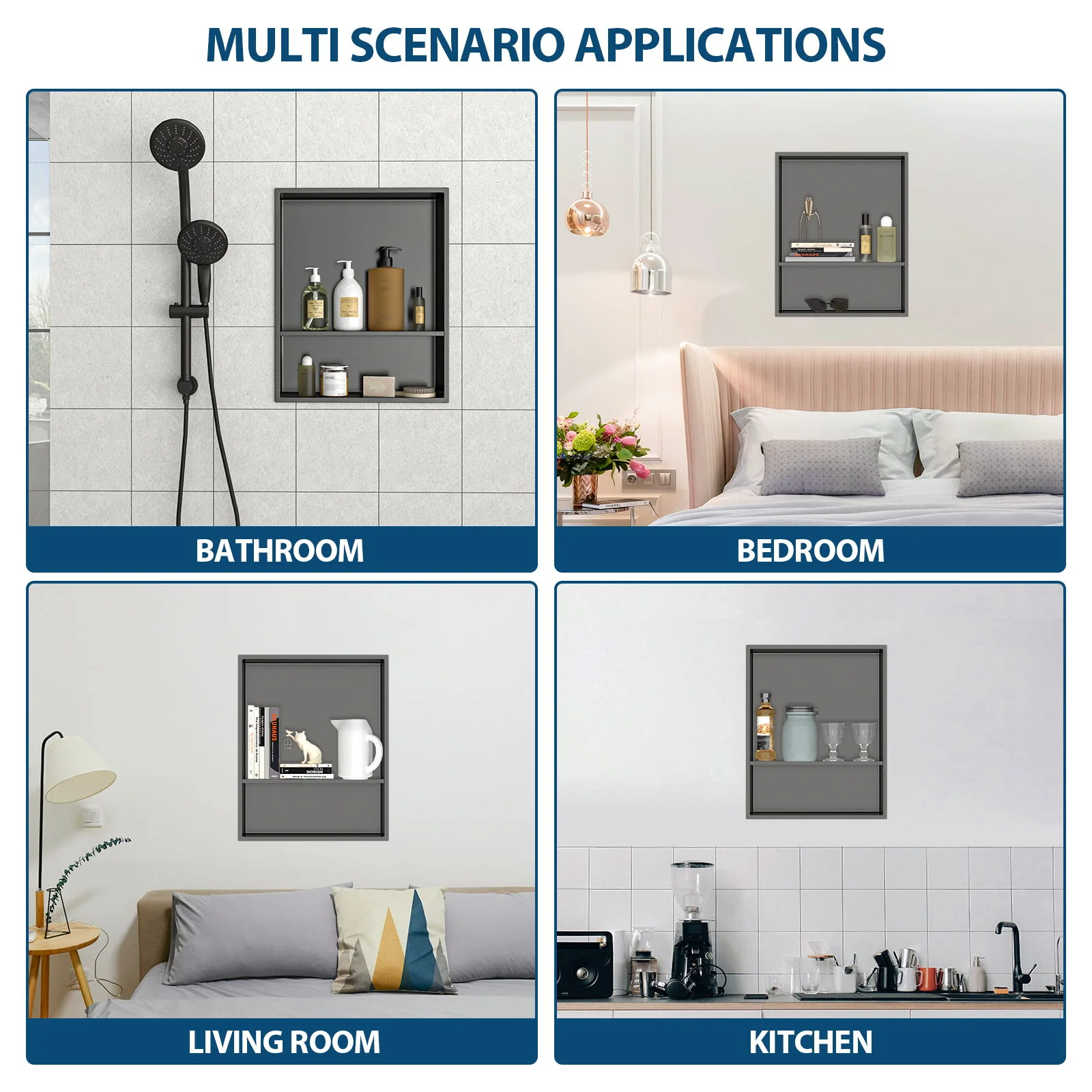 Modern Stainless Steel Shower Niche Double Shelf For Bathroom - Image 20