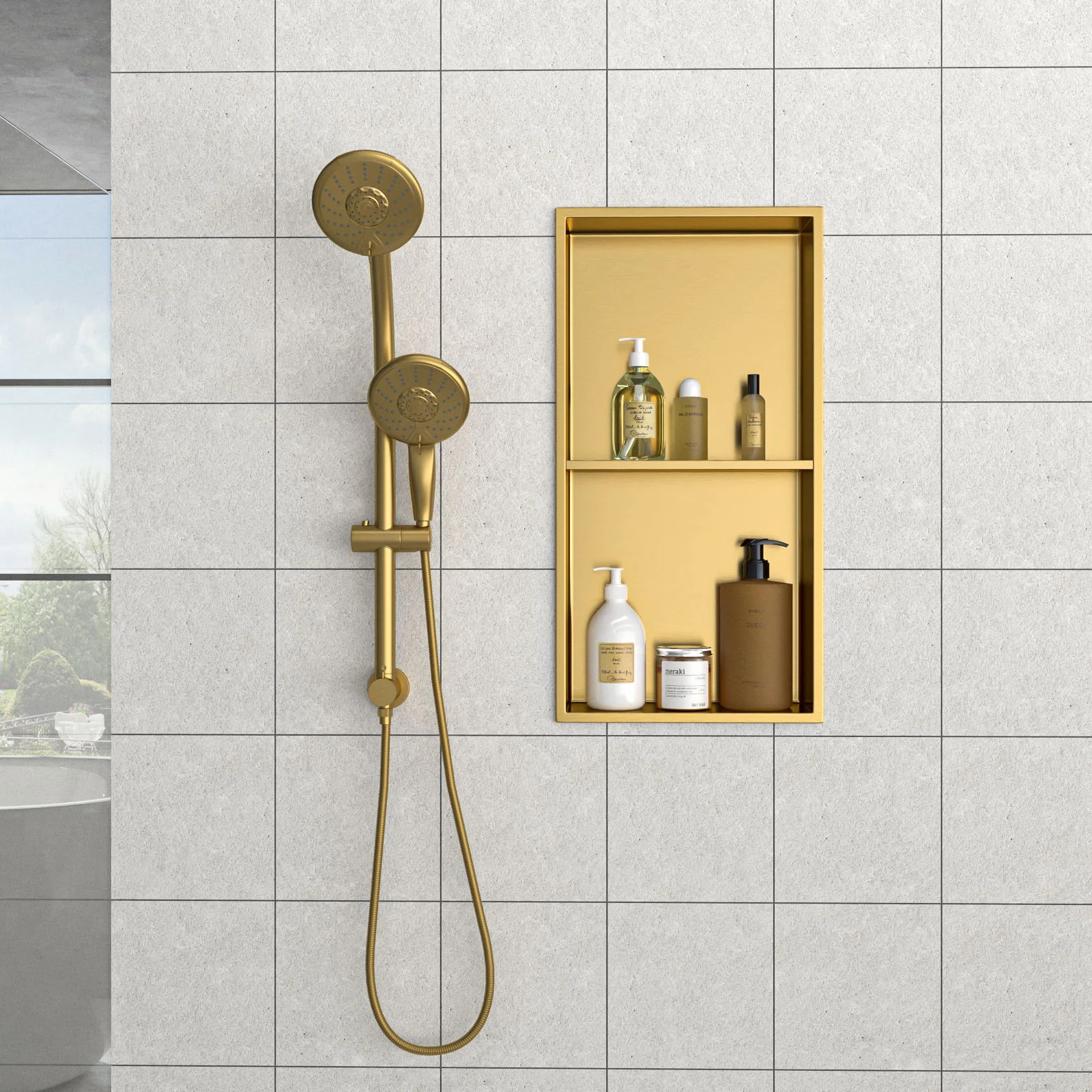 Modern Stainless Steel Shower Niche Double Shelf For Bathroom - Image 50
