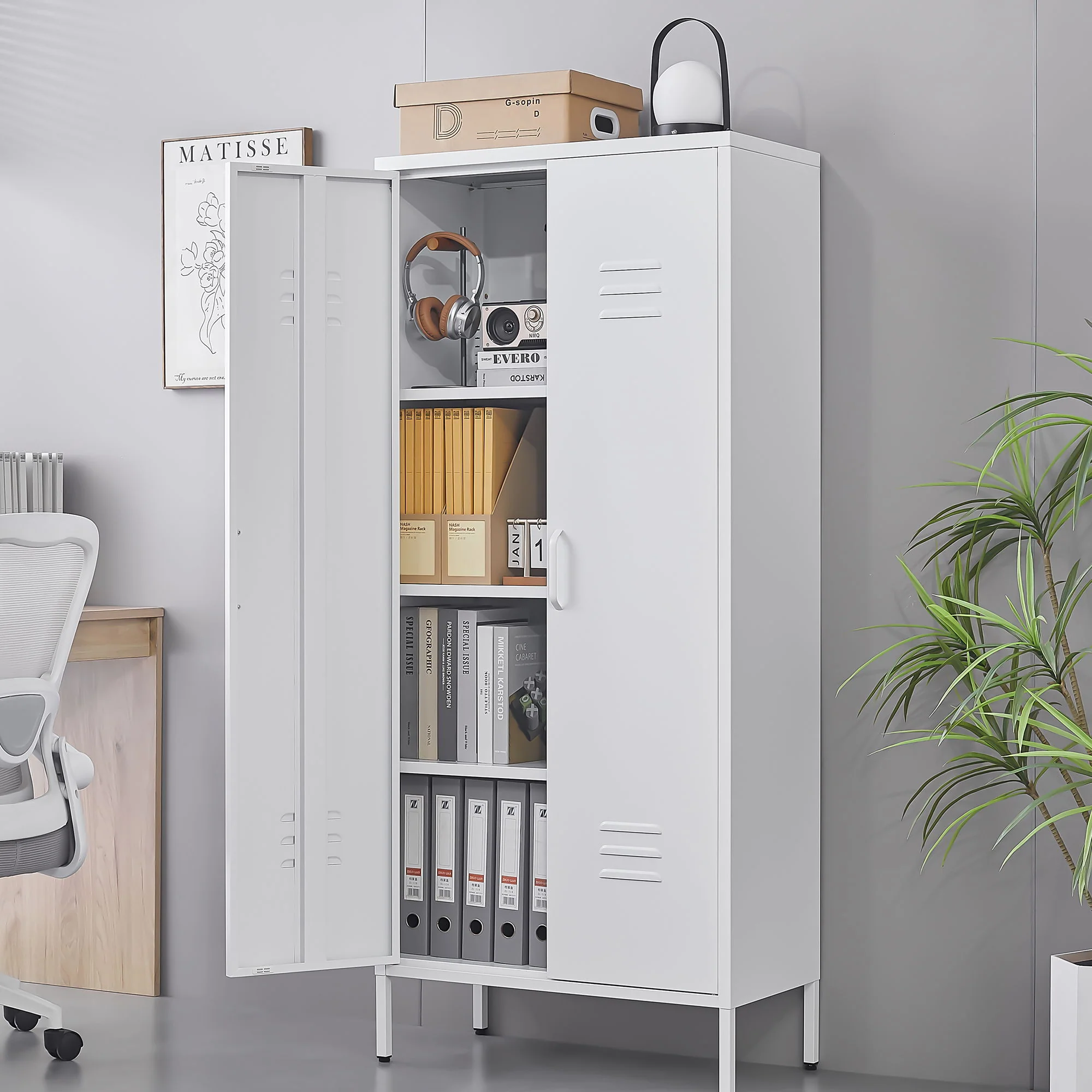 Modern Storage Cabinet With Adjustable Shelves, Magnetic Door Stopper - Image 8