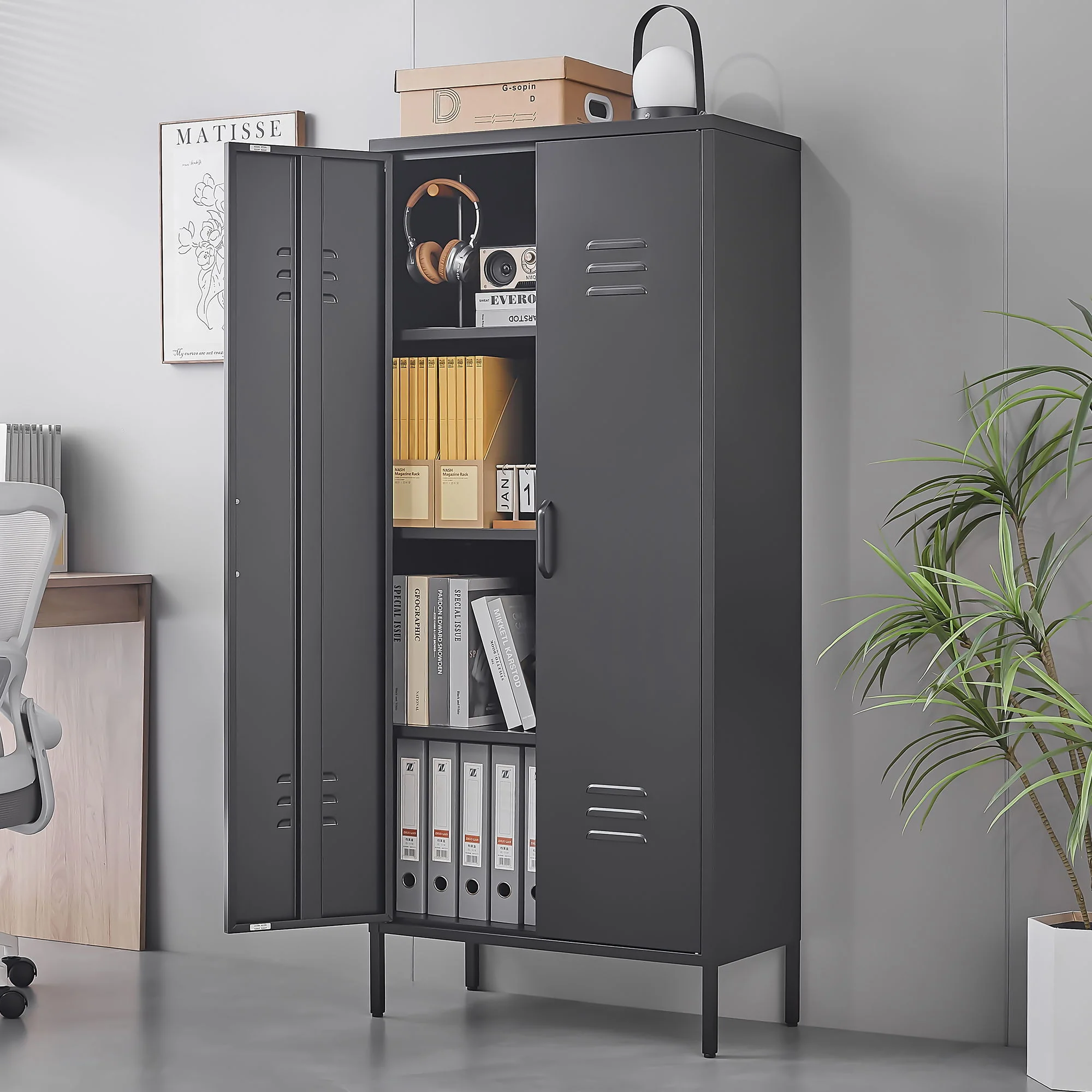 Modern Storage Cabinet With Adjustable Shelves, Magnetic Door Stopper - Image 9