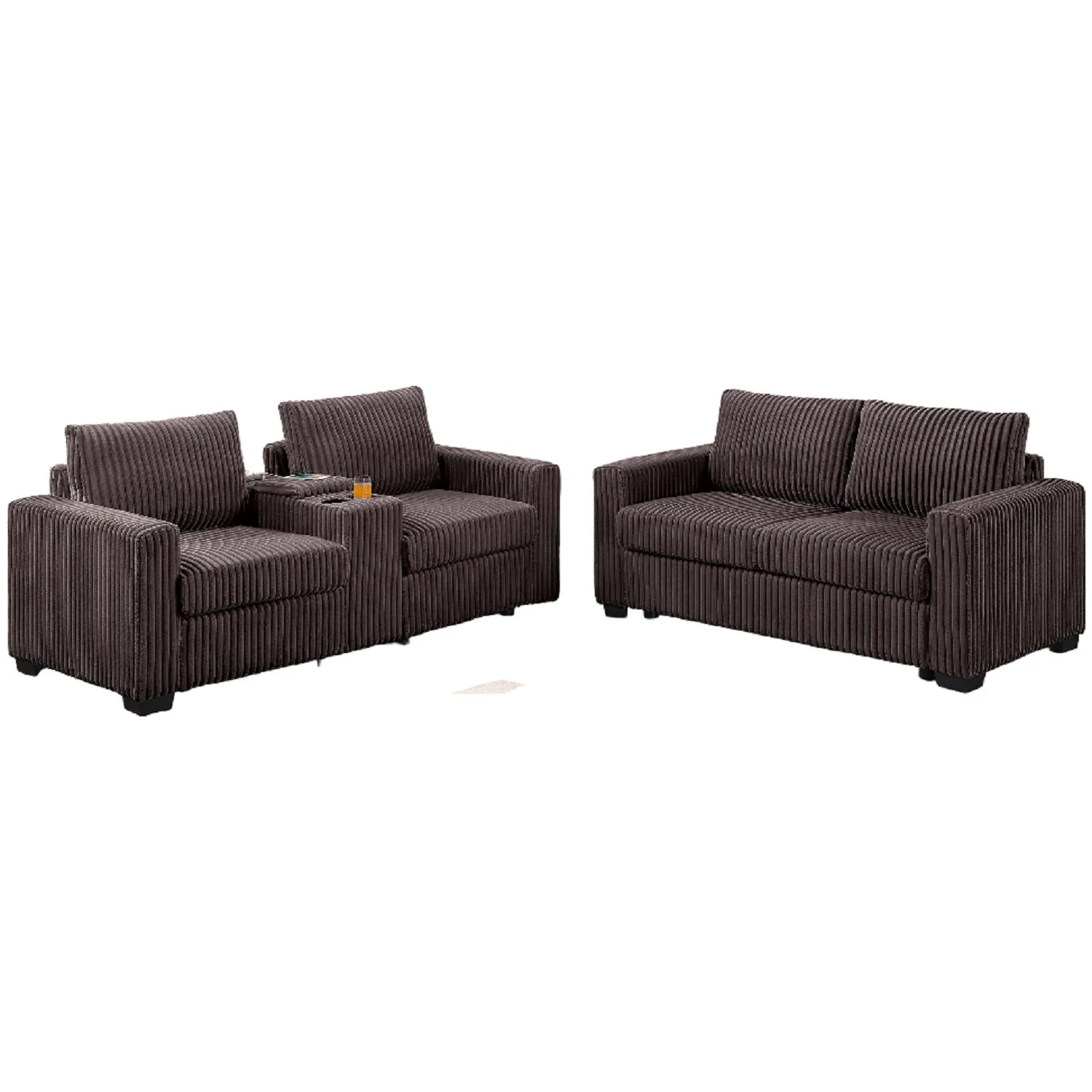 Modern Style 2 Piece Sofa Set With Cup Holders & Charging Port - Image 2