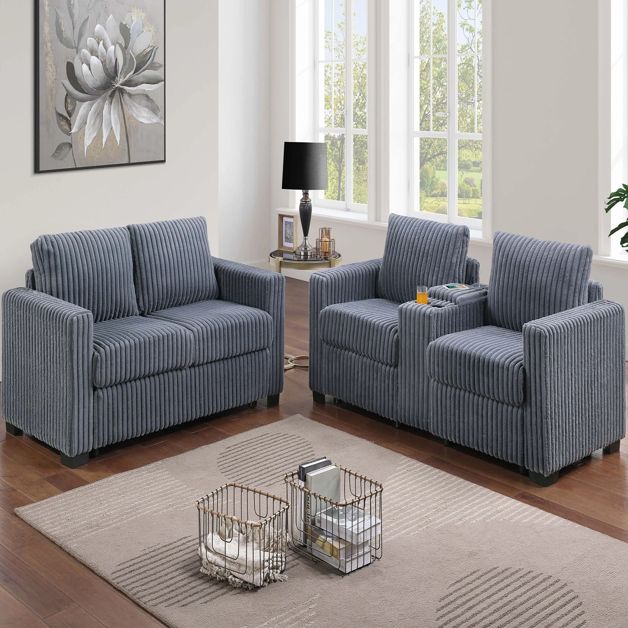 Modern Style 2 Piece Sofa Set With Cup Holders & Charging Port - Image 29