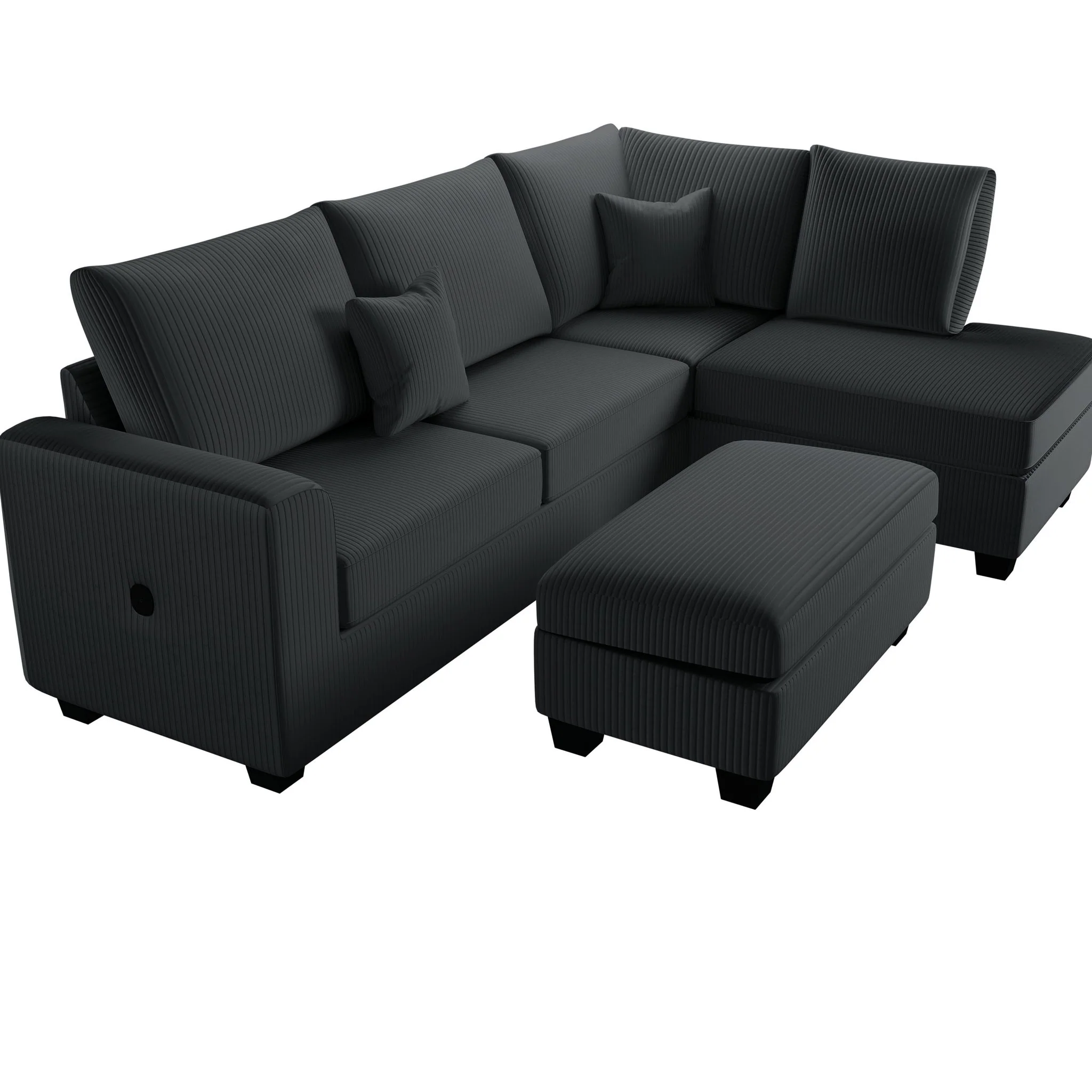 Modern Style Sectional Set With USB Port, Storage Ottoman - Image 14
